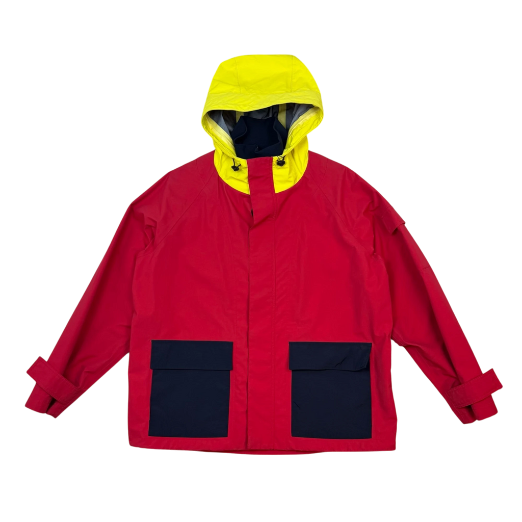 Zenno Archive J.W. Anderson oversized colour block jacket in red with a yellow hood and black pockets