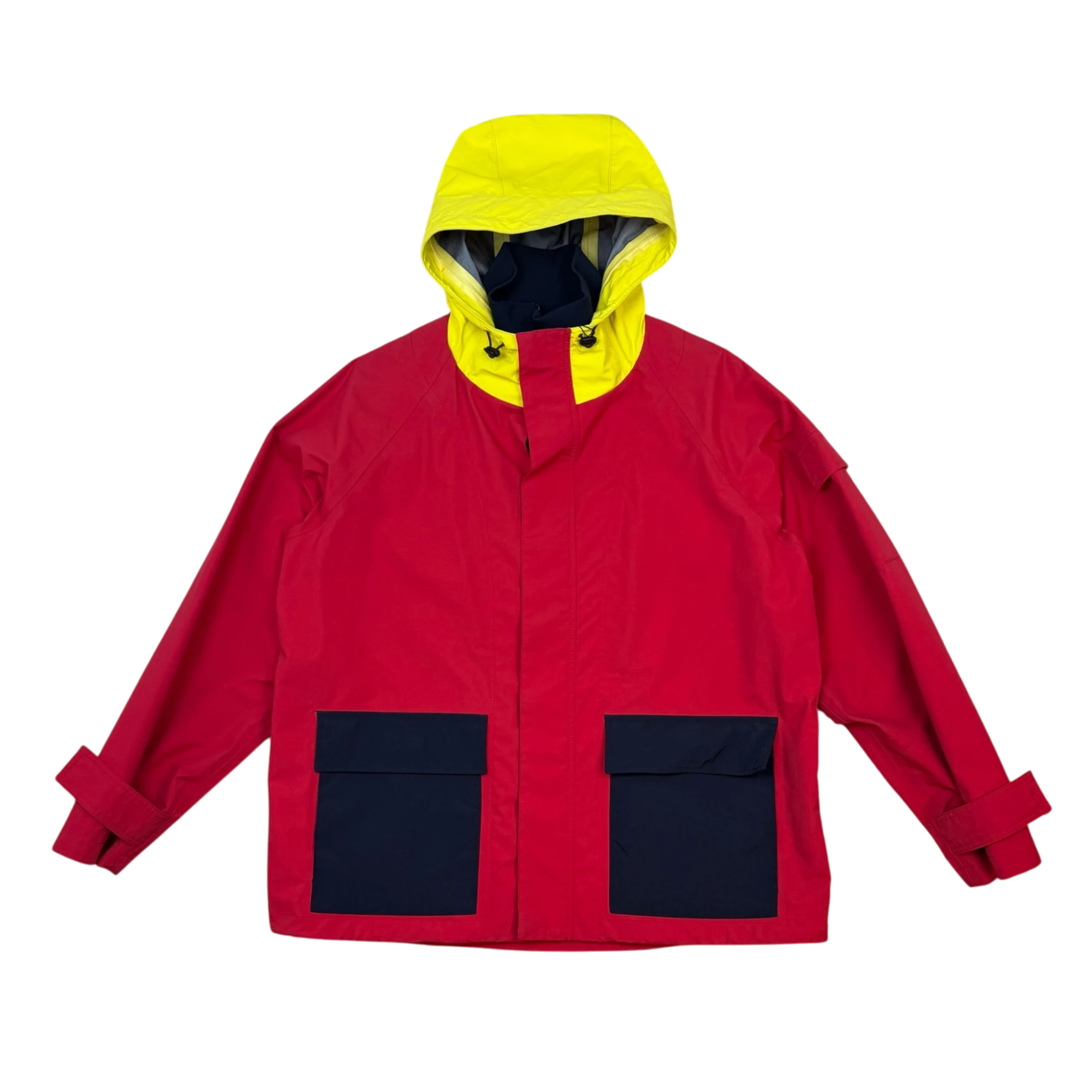Zenno Archive J.W. Anderson oversized colour block jacket in red with a yellow hood and black pockets