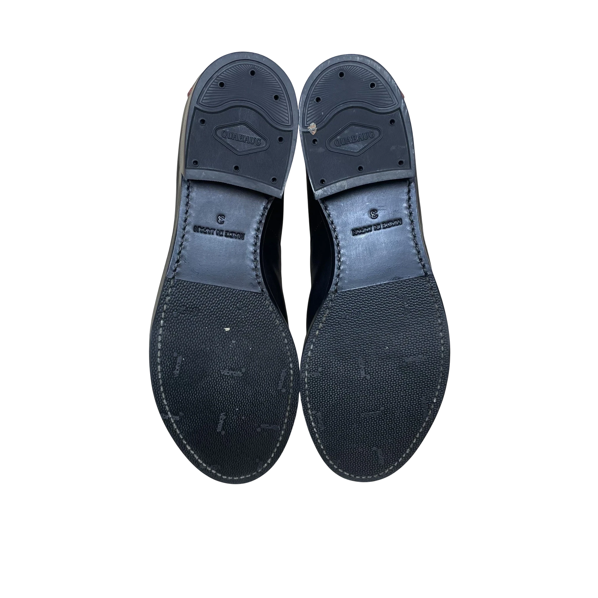 Zenno Archive Kapital Cafe Frisco leather boots showing black rubber outsoles and heels with Made in Japan branding