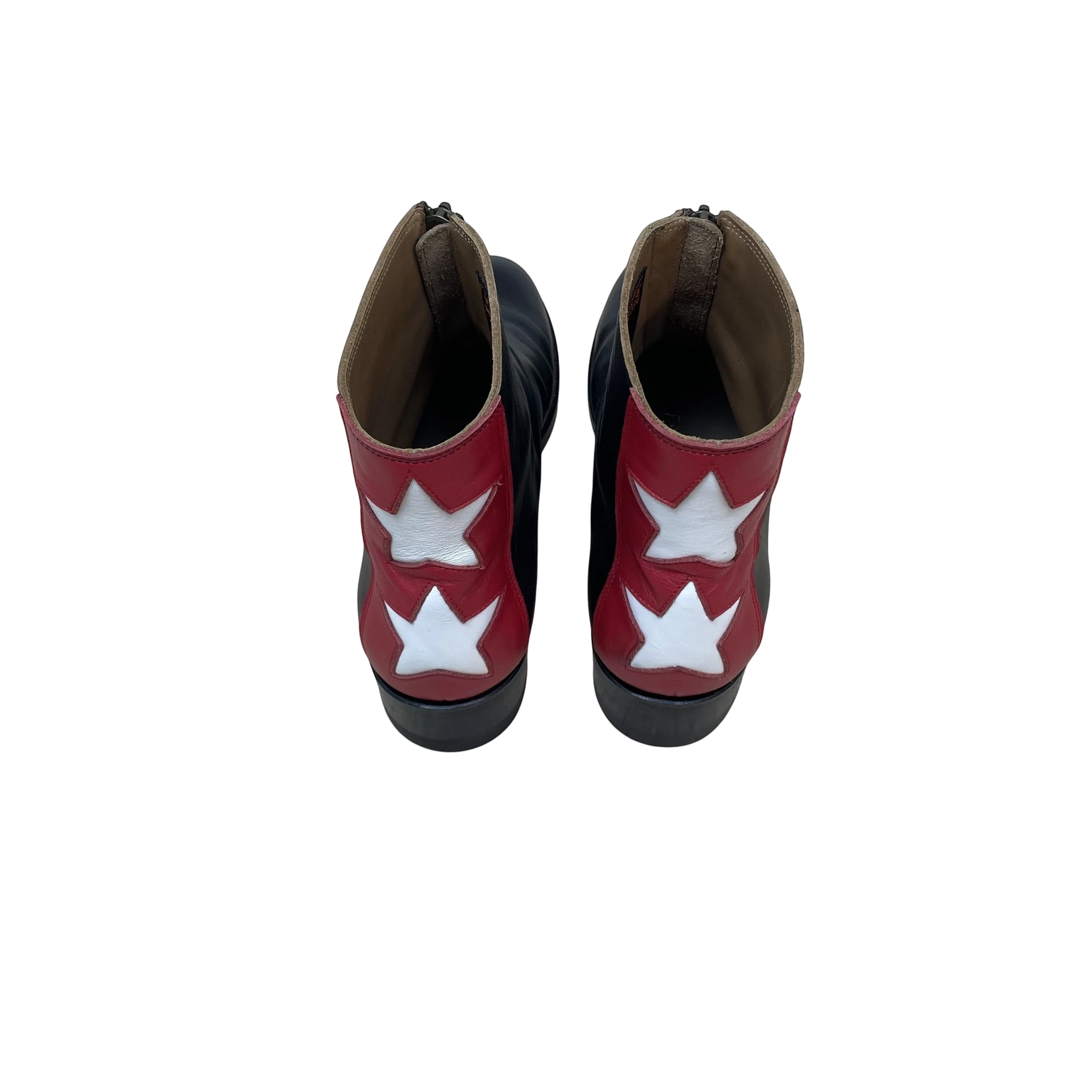 Zenno Archive Kapital Cafe Frisco zip-up leather boots in black and red with white star heel details
