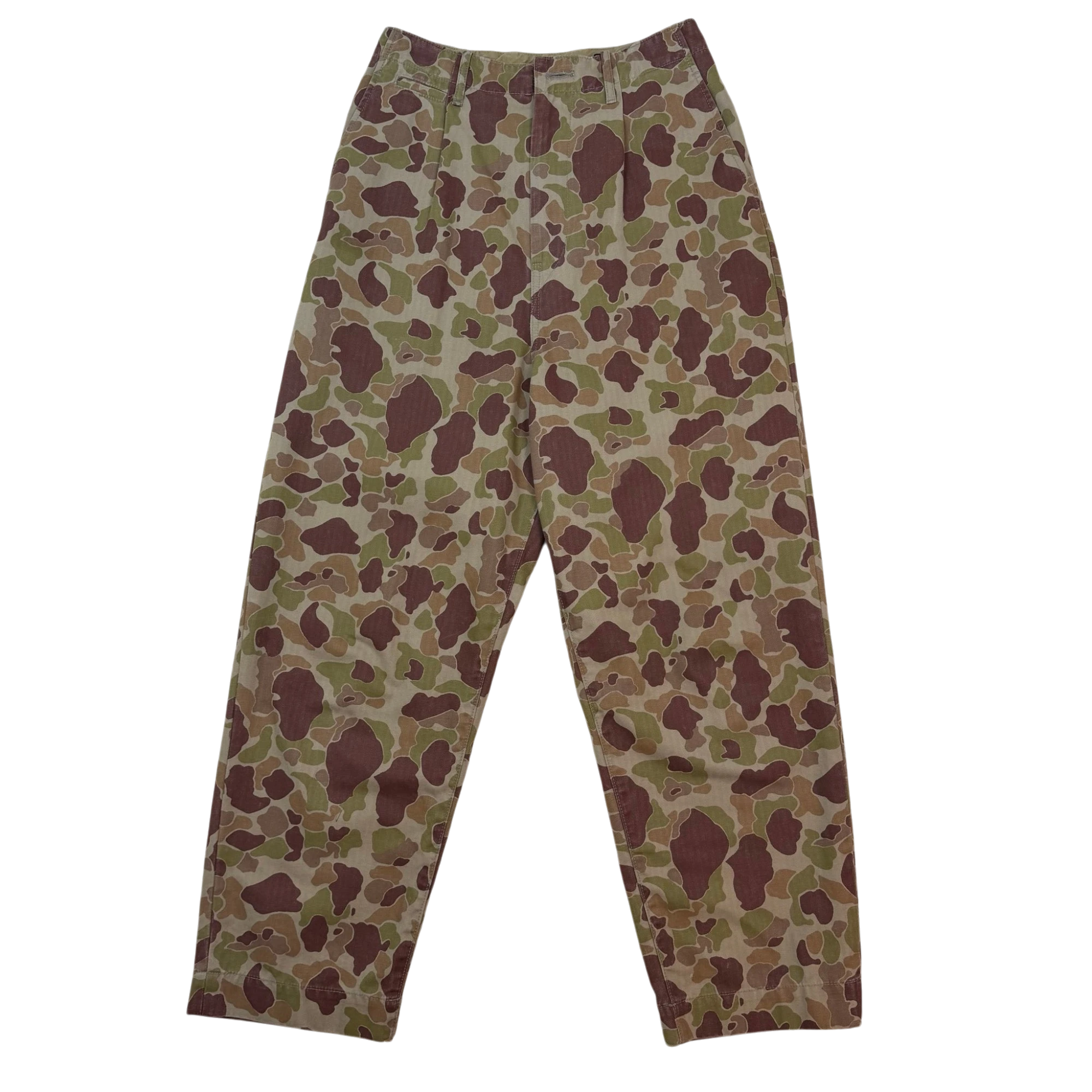 Zenno Archive Kapital herringbone camouflage Neem pants in multi-colour with a relaxed fit and textured fabric.