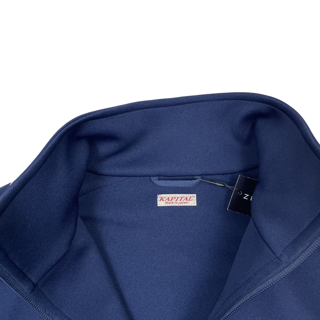 Zenno Archive Kapital navy smooth jersey track jacket with high collar and interior brand label
