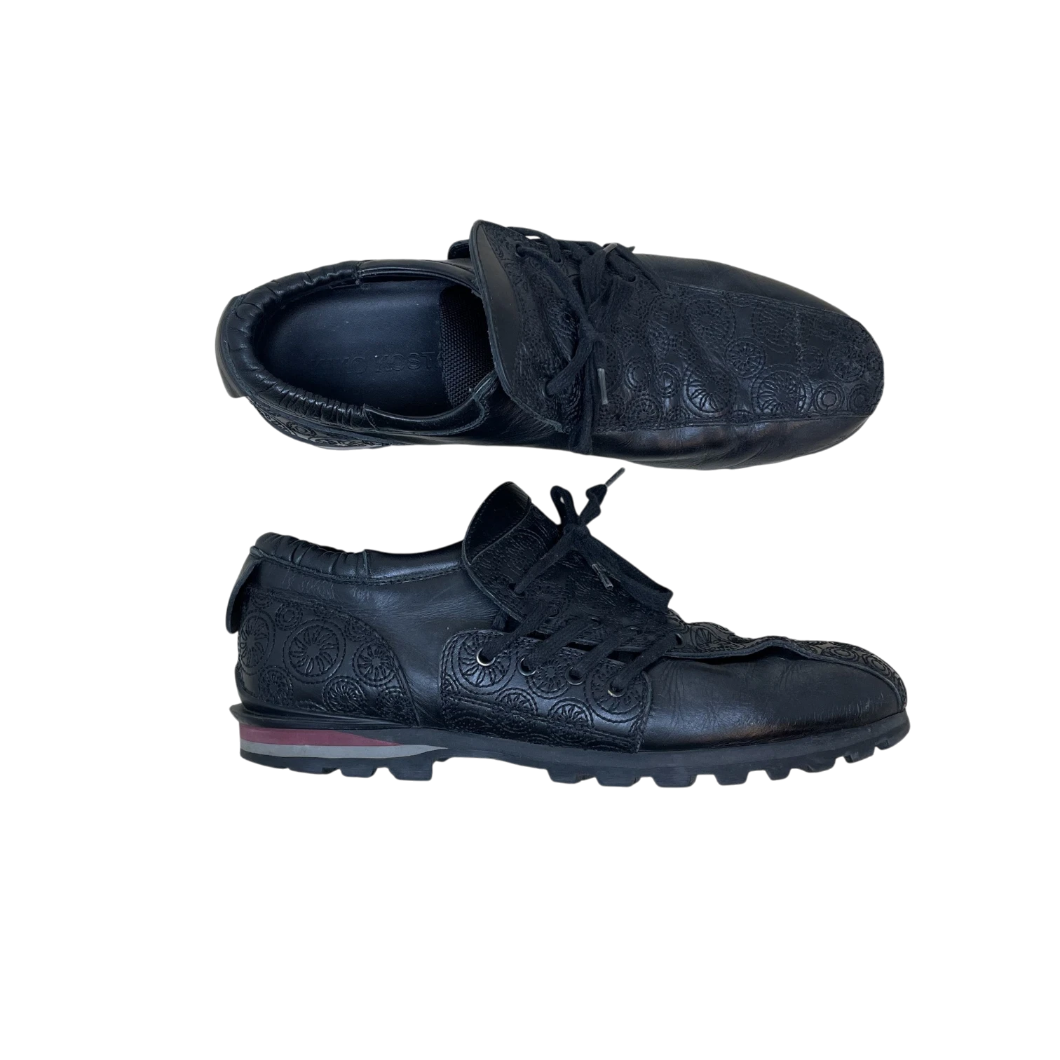 Zenno Archive Kiko Kostadinov Haidu black leather lace-up shoes with embossed circular patterns and lug soles