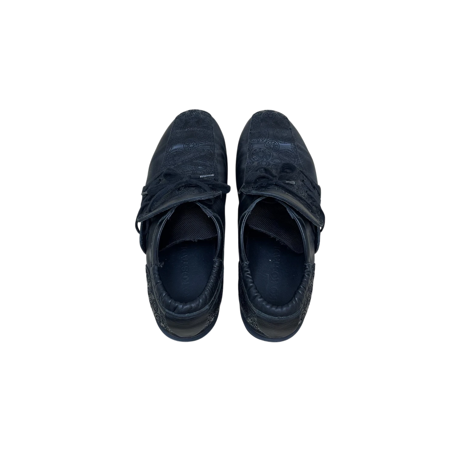 Zenno Archive Kiko Kostadinov Haidu black leather lace-up shoes with embossed detailing viewed from above