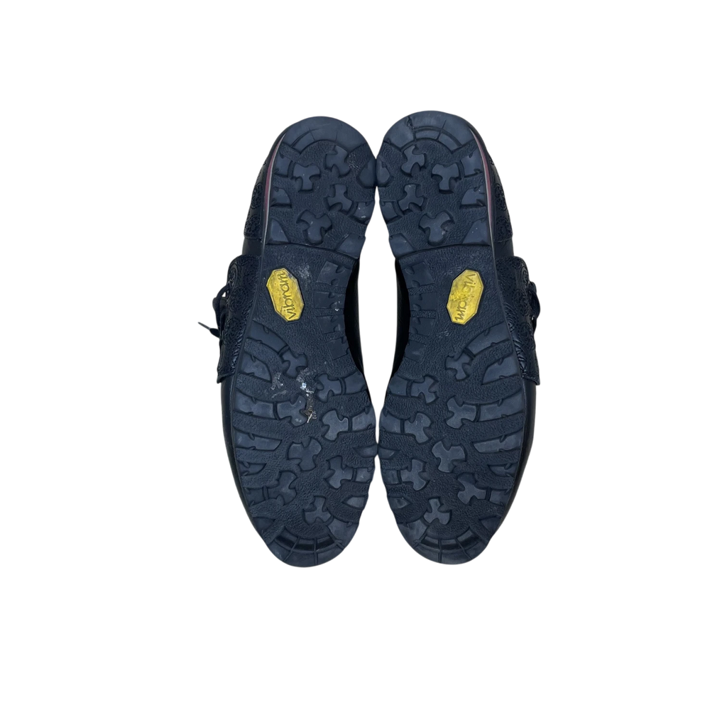 Zenno Archive Kiko Kostadinov Haidu black leather lace-up shoes with rugged Vibram lug soles, bottom view.