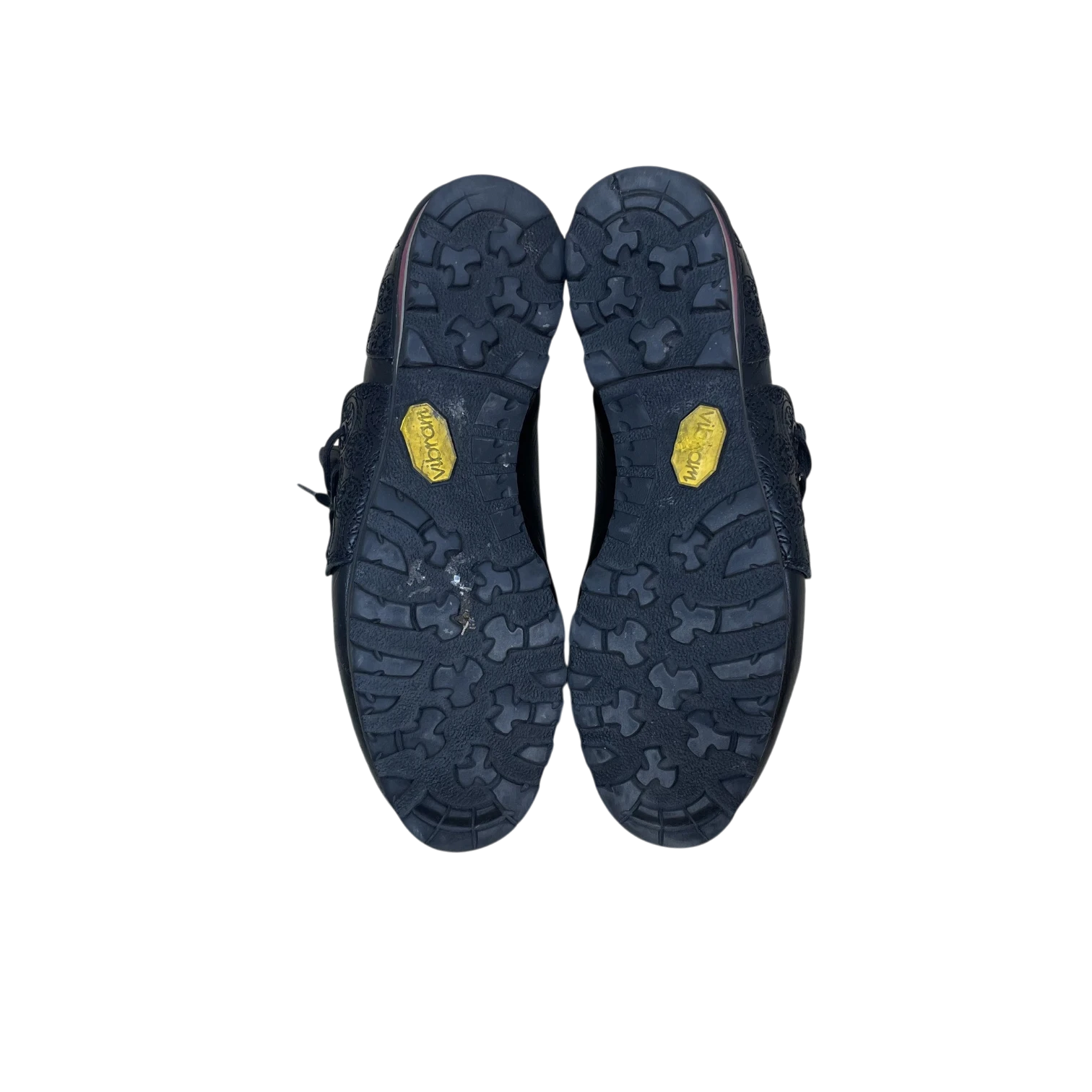 Zenno Archive Kiko Kostadinov Haidu black leather lace-up shoes with rugged Vibram lug soles, bottom view.
