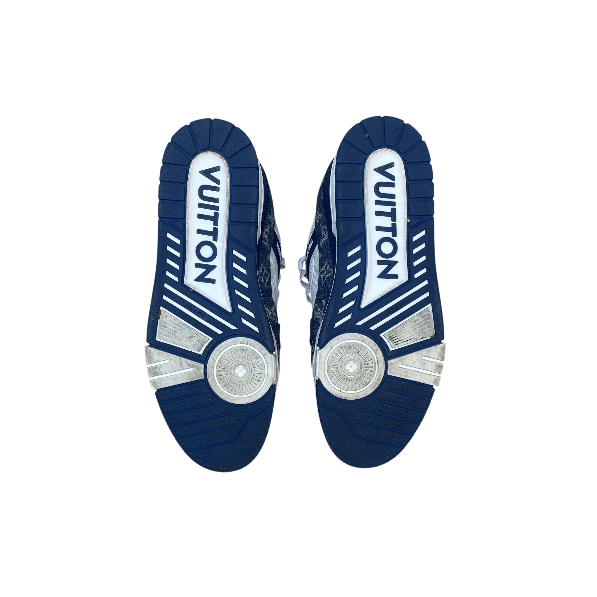 Zenno Archive Louis Vuitton blue denim monogram trainer outsoles with white VUITTON branding