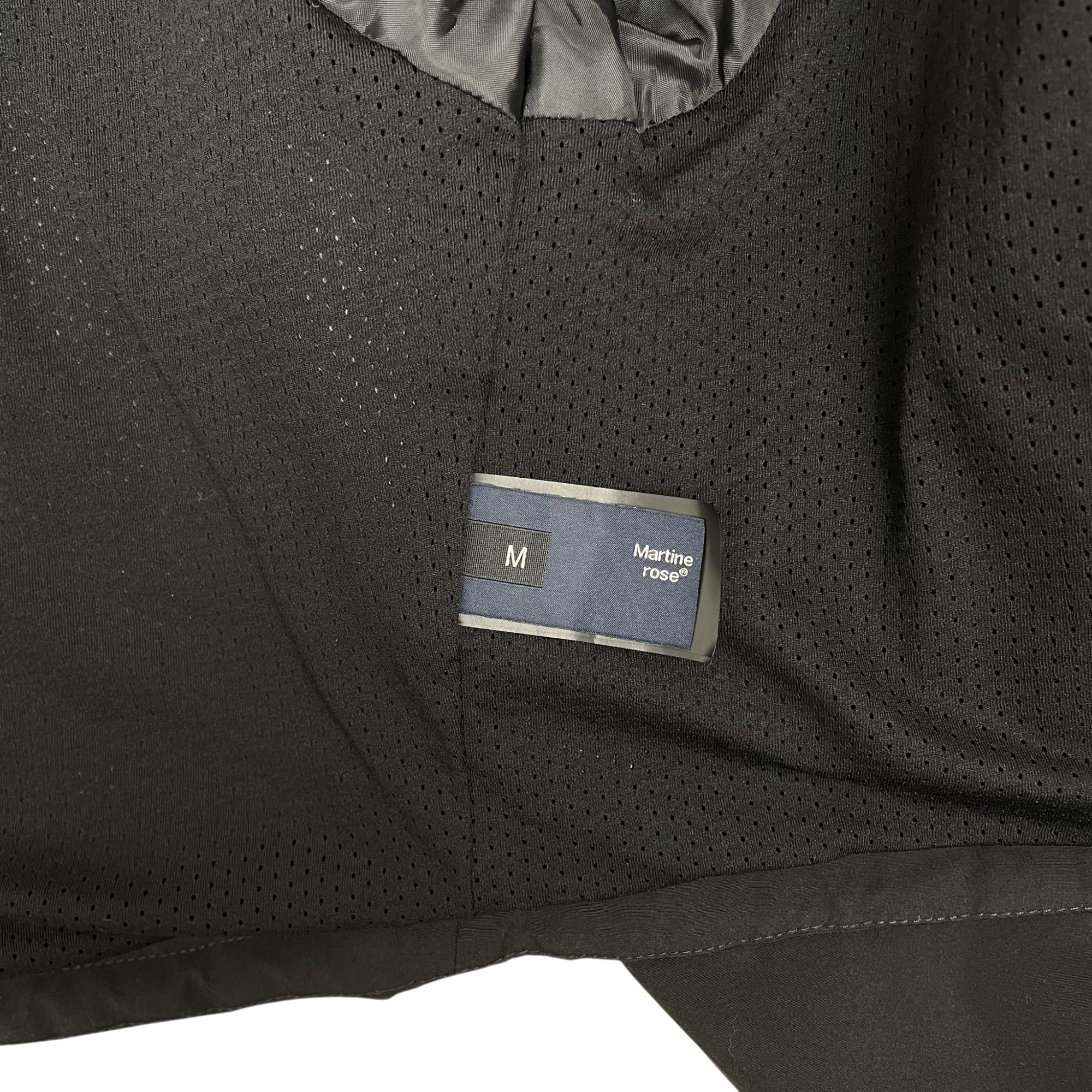 Zenno Archive Martine Rose 2024 shrunken sports jacket interior label showing size M and black mesh lining