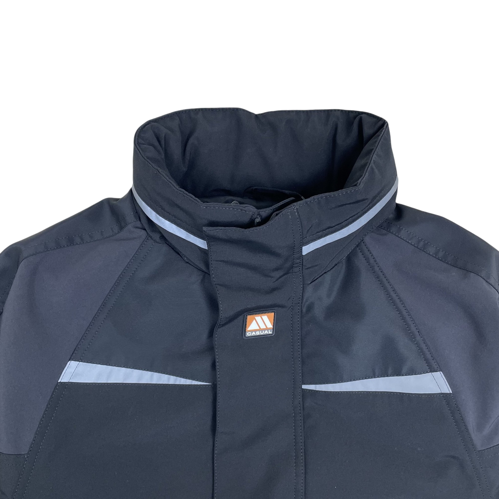 Zenno Archive Martine Rose 2024 shrunken sports jacket in black and grey with high collar and reflective detailing