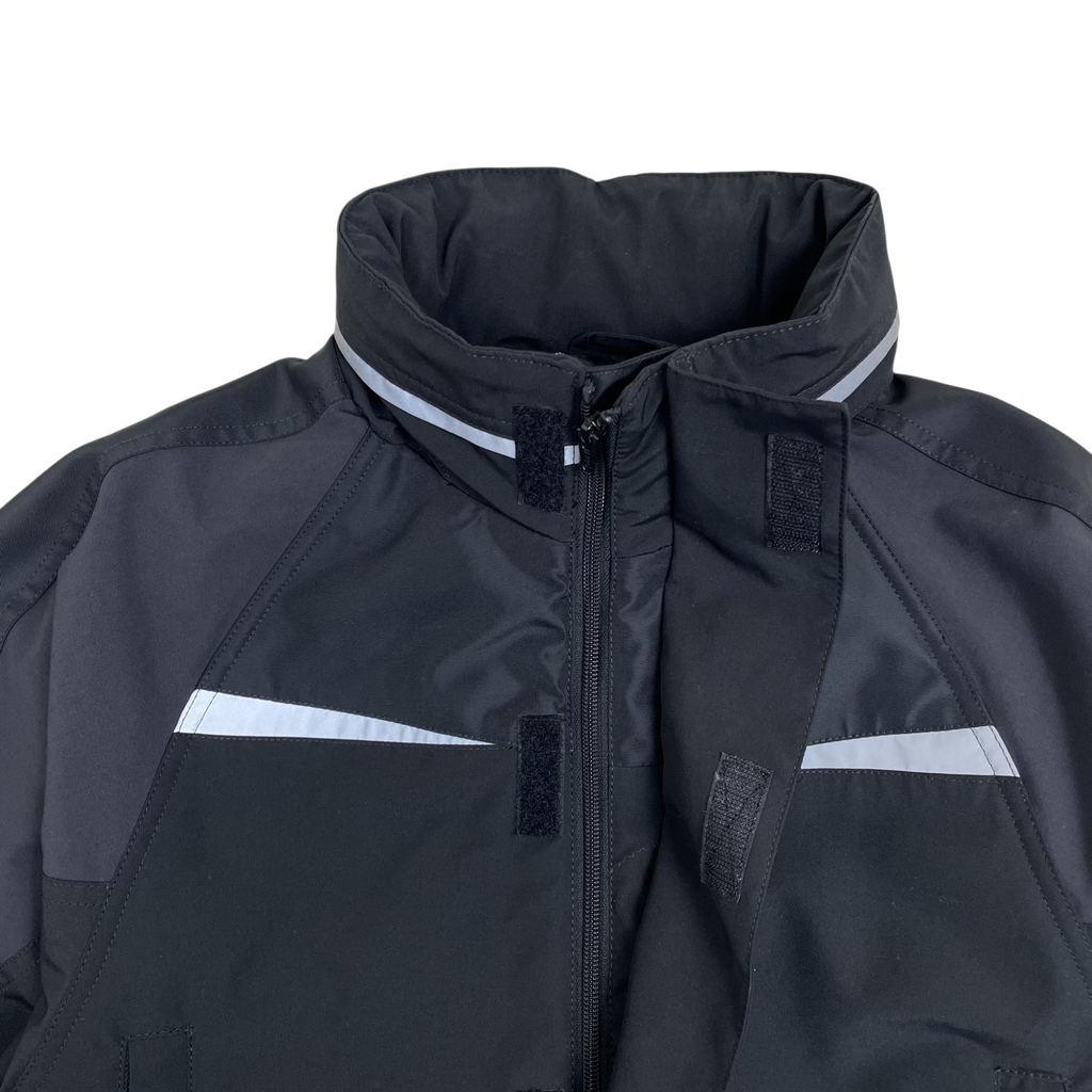 Zenno Archive Martine Rose shrunken sports jacket in black with grey reflective piping and zip-up collar