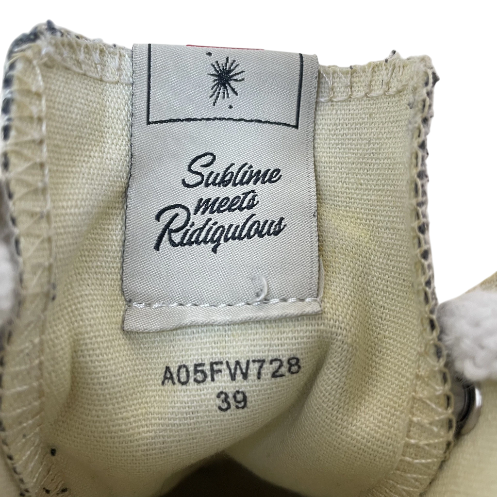 Zenno Archive Maison Mihara Yasuhiro sneaker tongue label with Sublime meets Ridiculous text and size 39