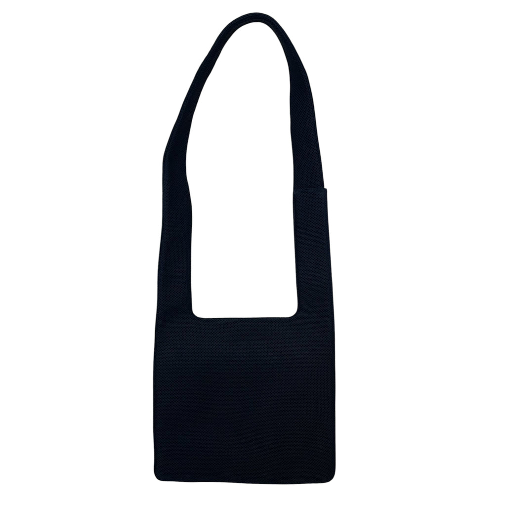 Zenno Archive Miu Miu SS1999 black mesh satchel bag with a minimalist rectangular design and shoulder strap.