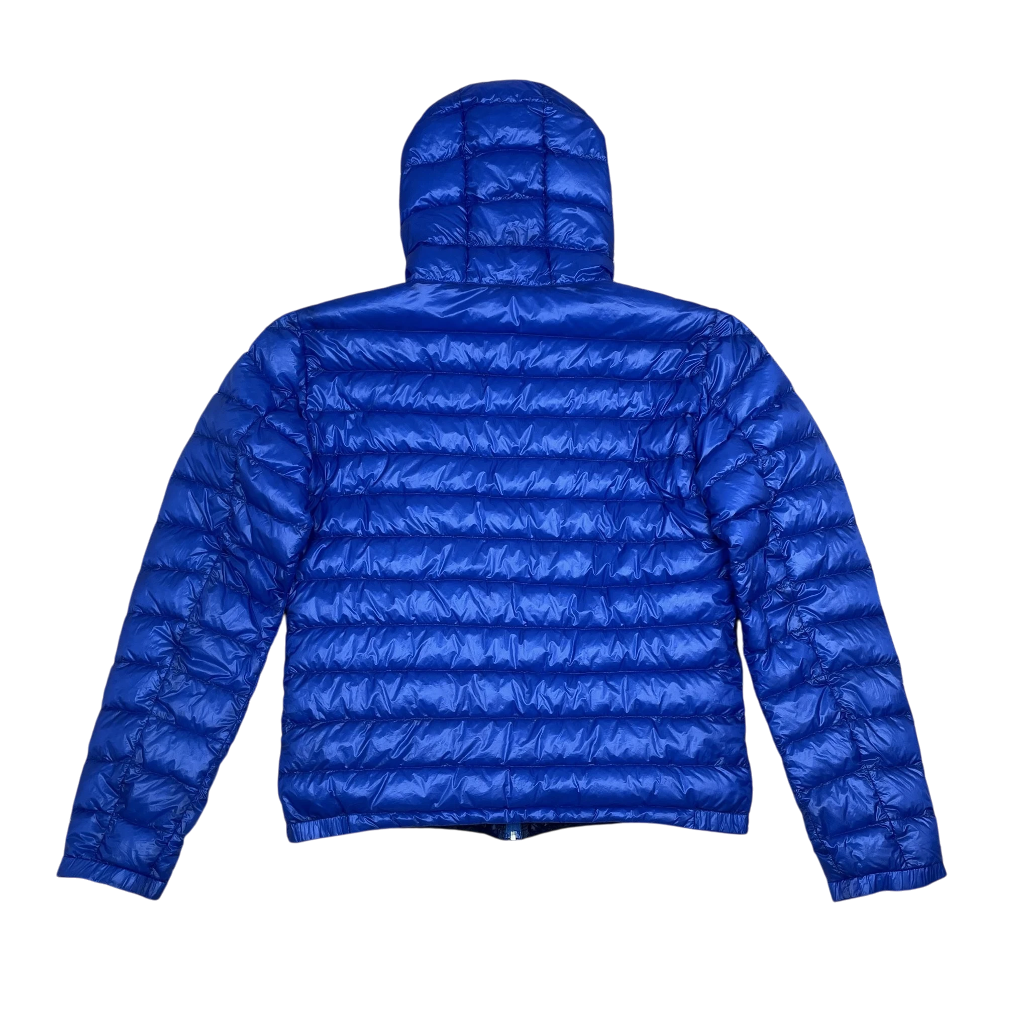 Zenno Archive Moncler Dominic Giubotto down jacket in cobalt blue with a quilted hood, back view