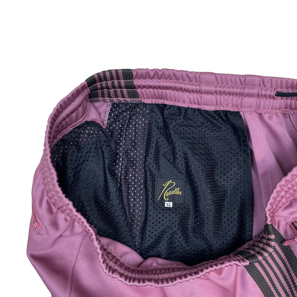 Zenno Archive Needles H.D. track pants in pink with black mesh lining and size XL label detail