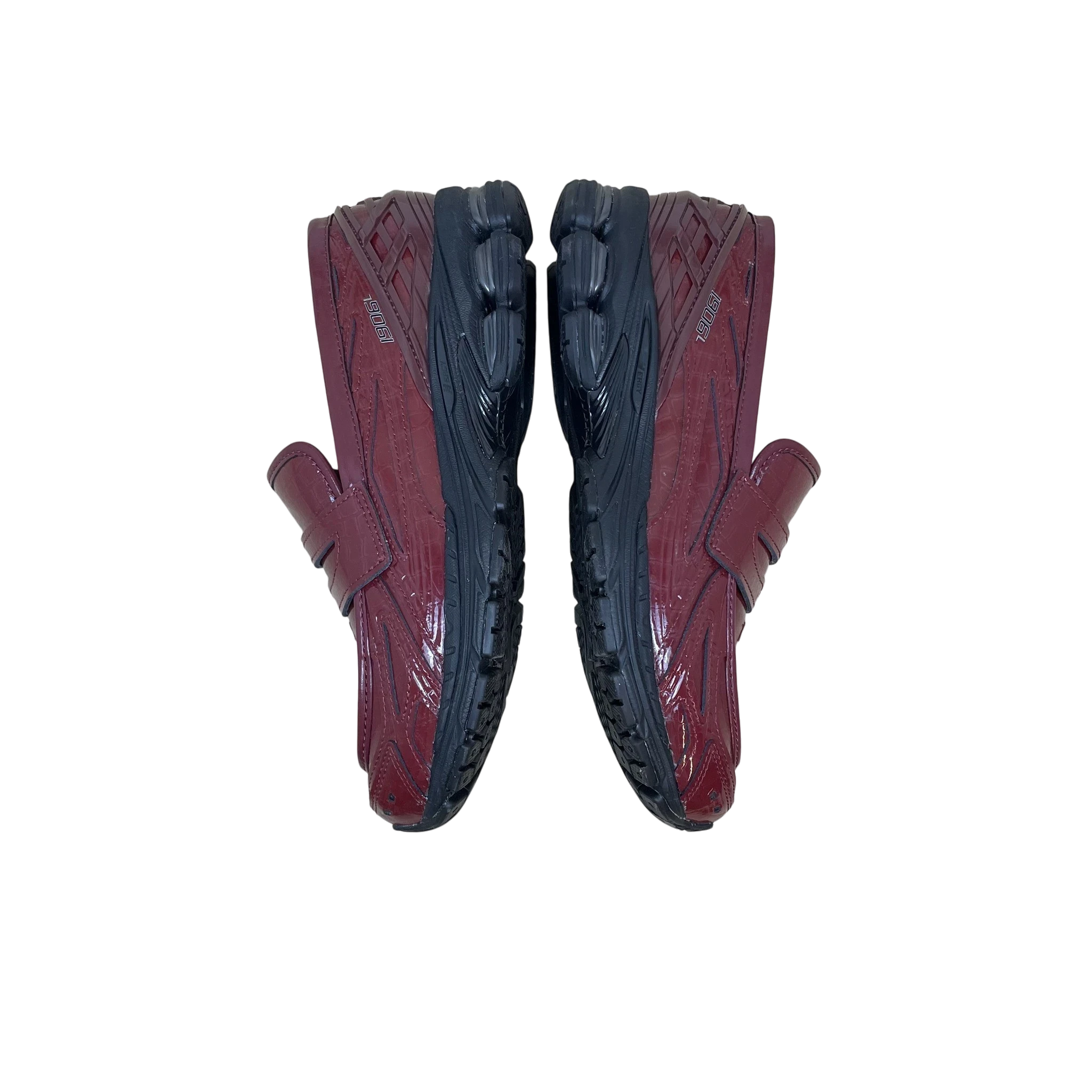 Zenno Archive New Balance 1906L loafers in maroon crocodile-embossed leather with black performance soles