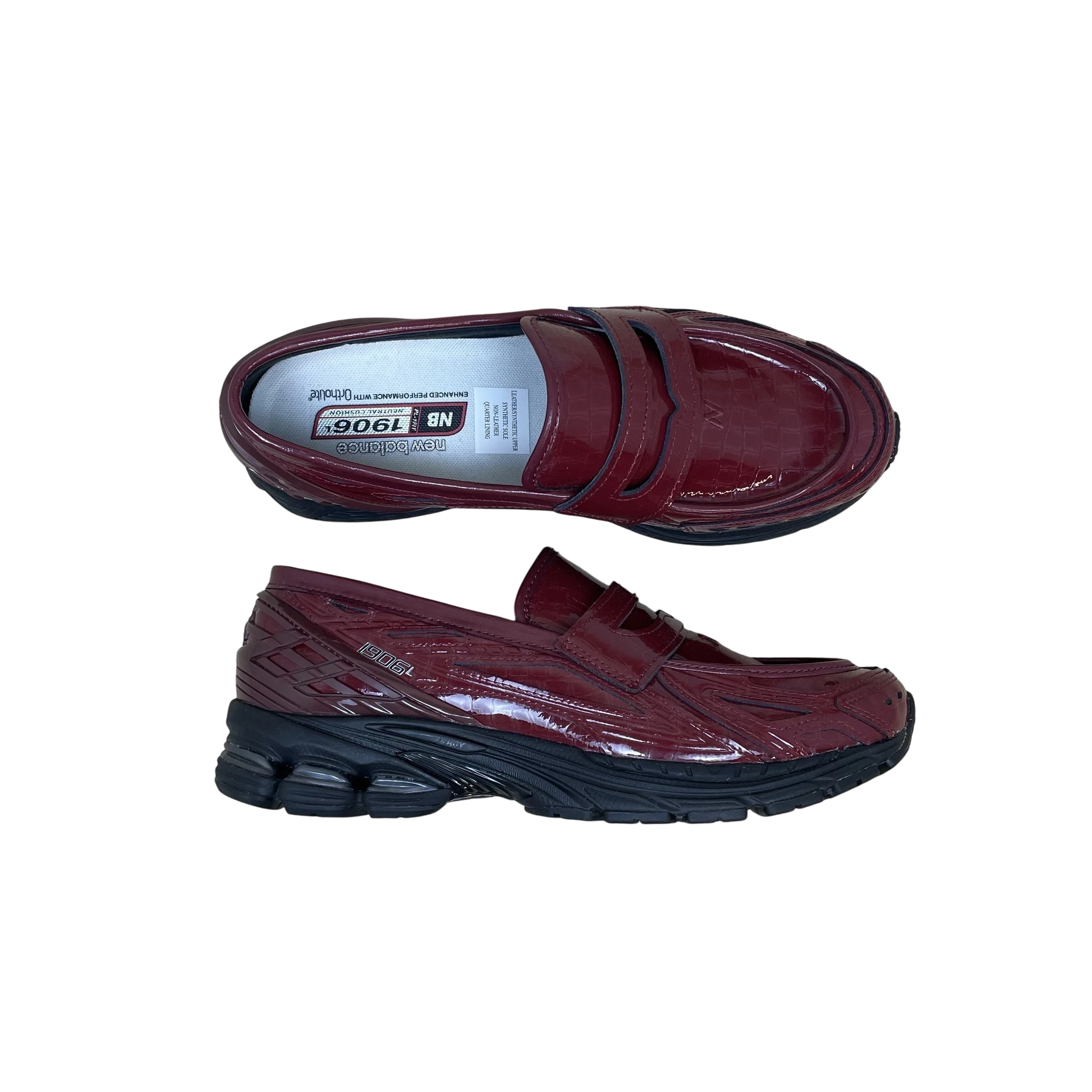 Zenno Archive New Balance 1906L loafers in maroon crocodile-embossed leather with a black performance sole
