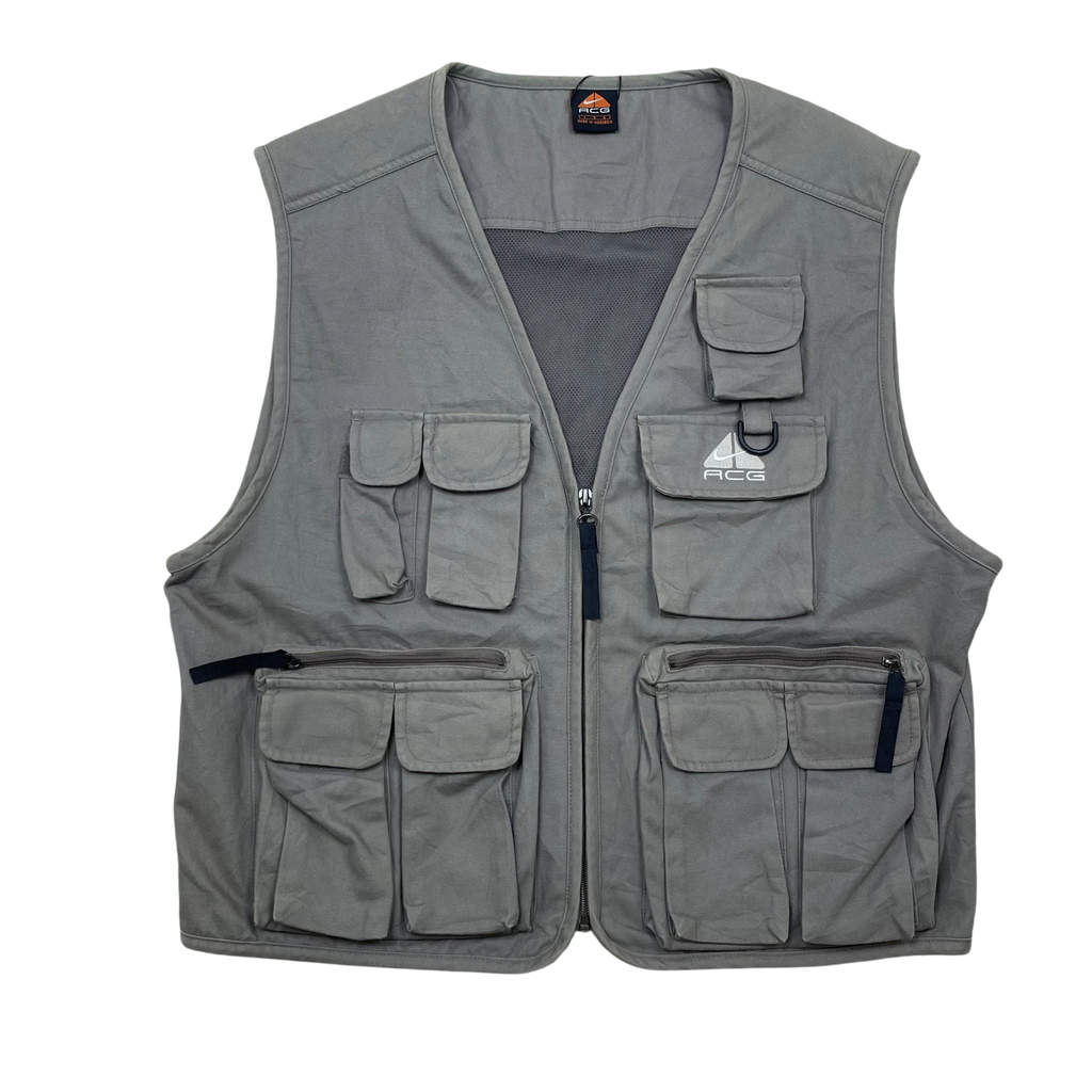 Zenno Archive vintage Nike ACG 90s tactical vest in brown with multiple utility pockets and mesh lining