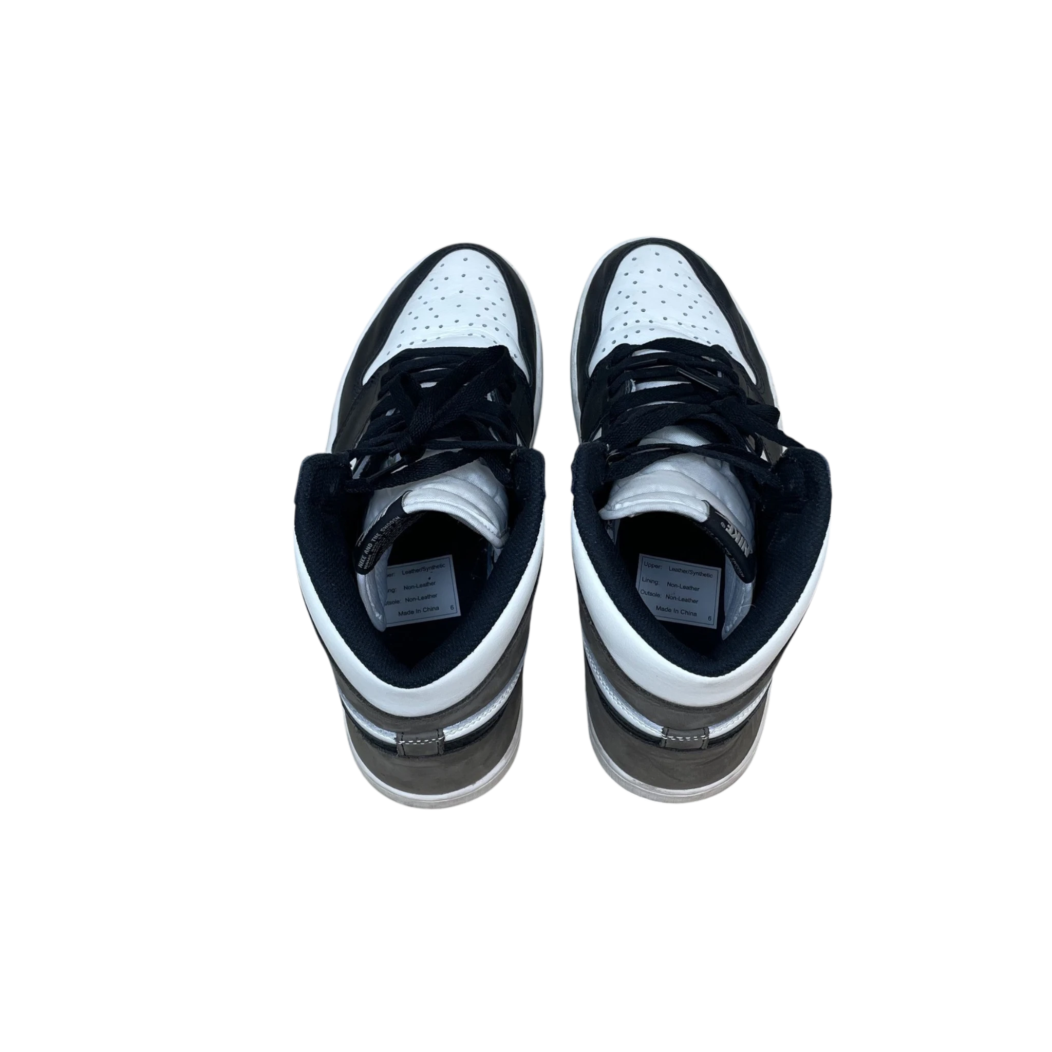 Zenno Archive Nike Air Jordan 1 Retro High OG Dark Mocha sneakers in white, black, and brown leather, top view.