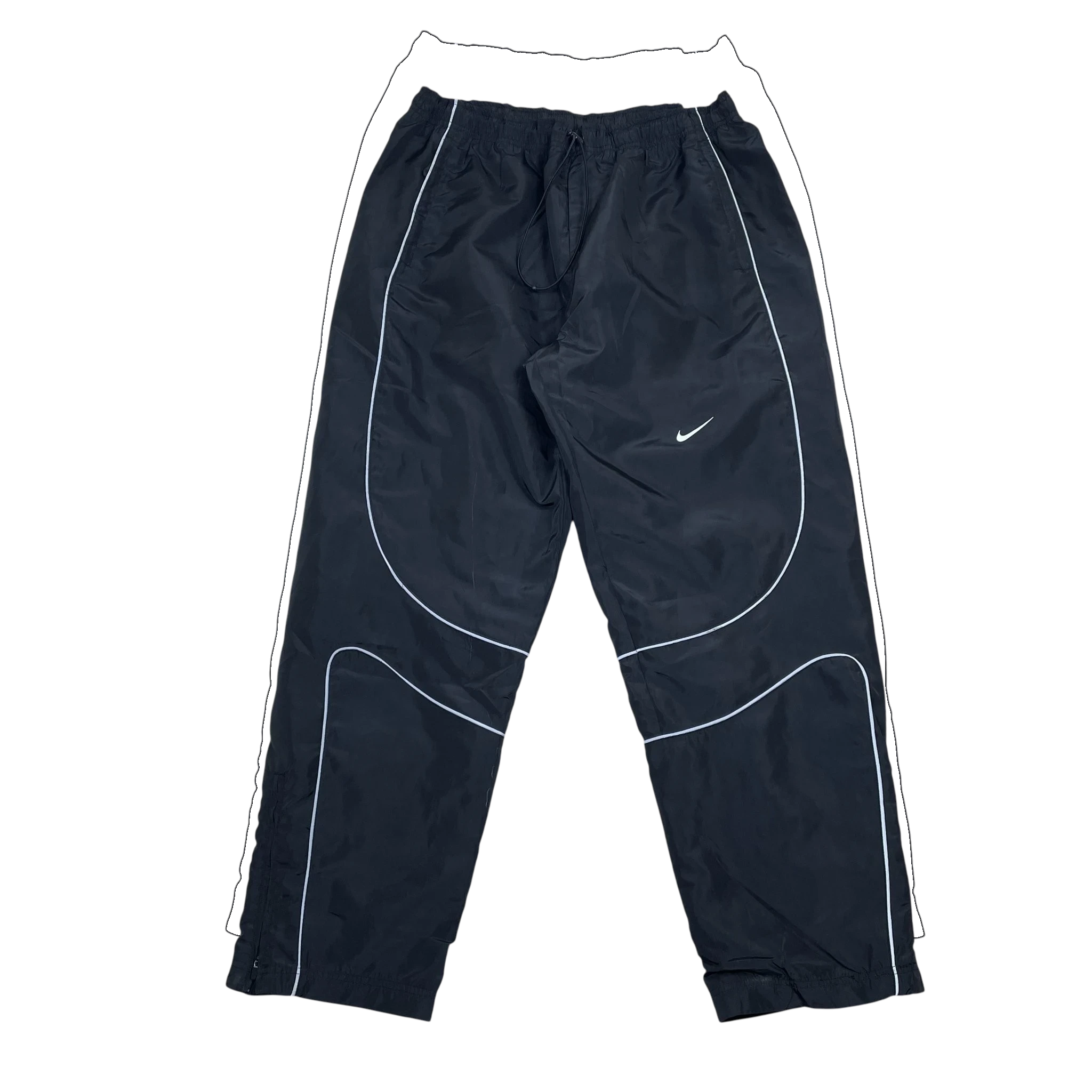 Zenno Archive Nike x Corteiz black track pants with white 3M reflective piping and drawstring waist