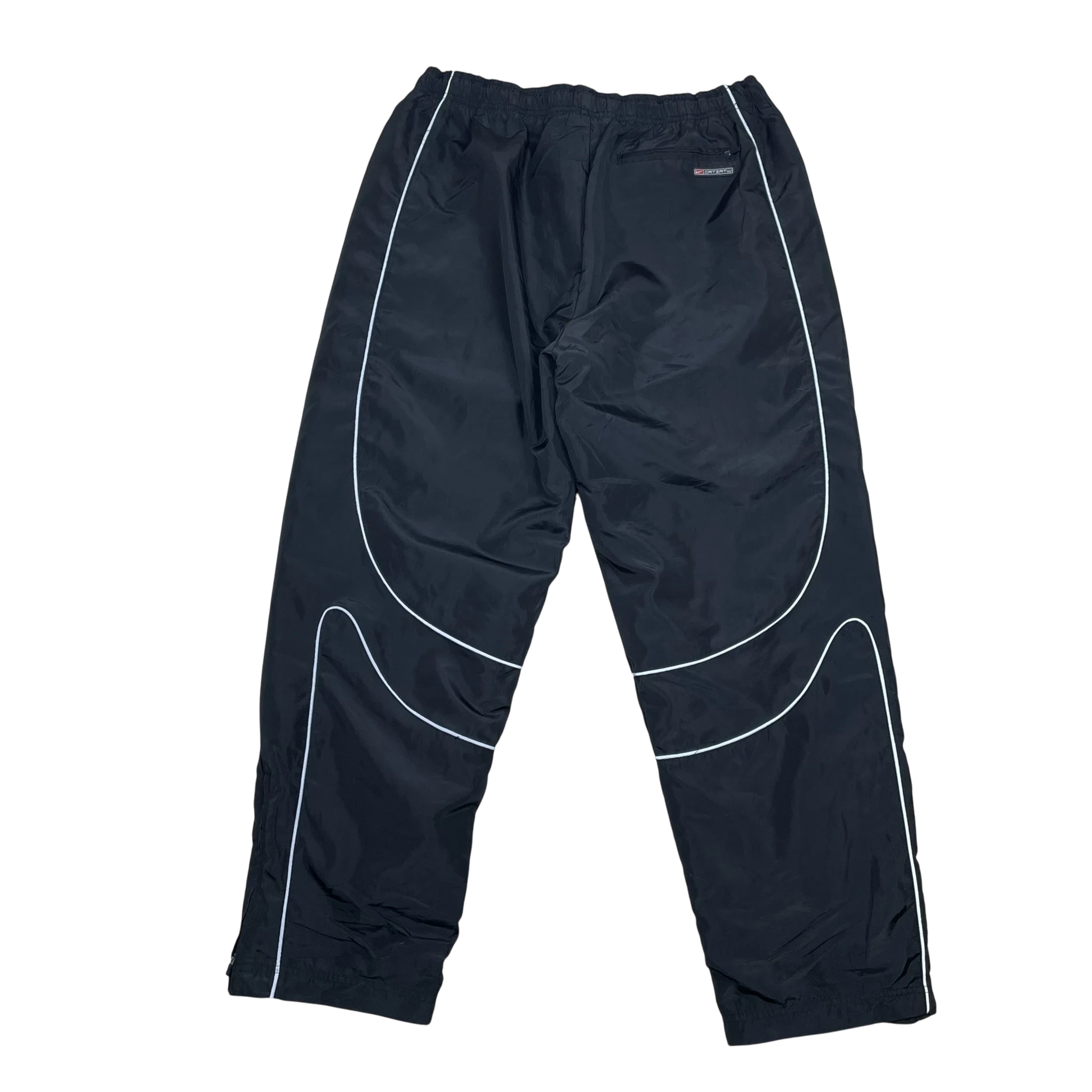 Zenno Archive Nike x Corteiz black track pants with white 3M reflective piping details, back view