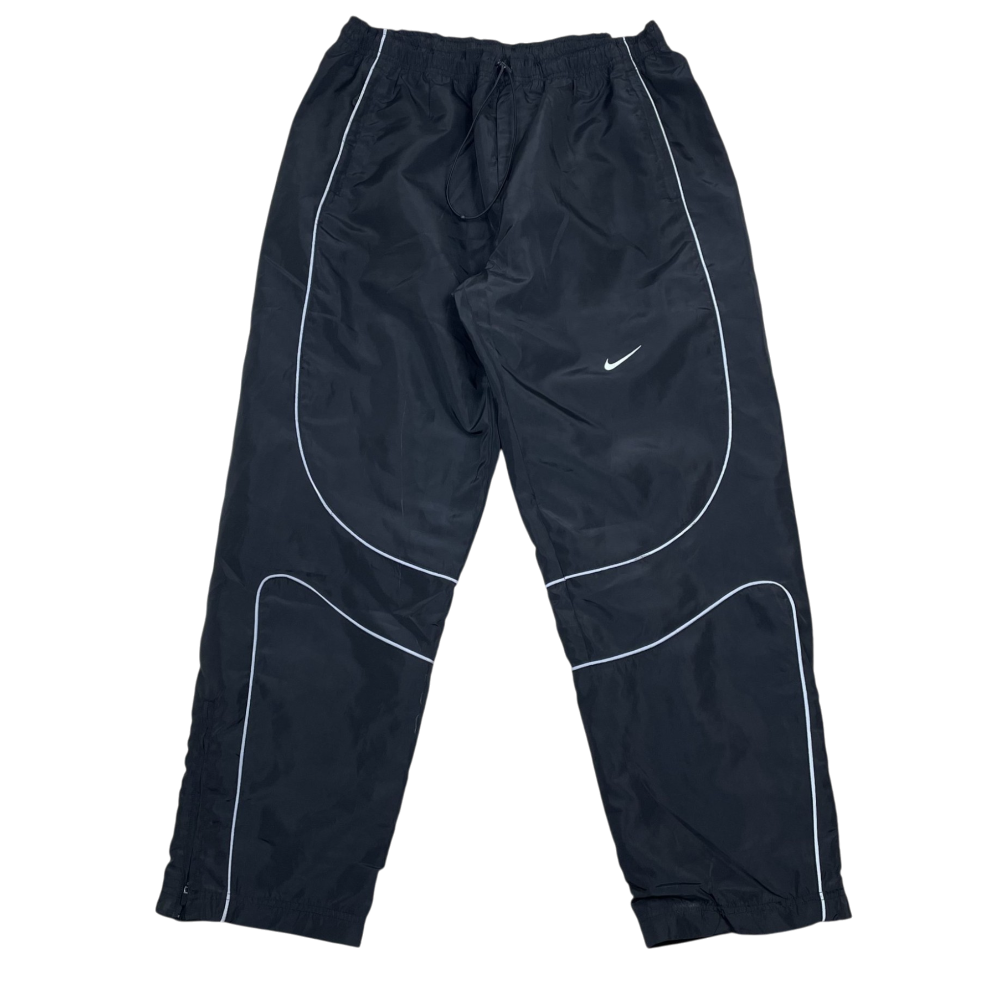 Zenno Archive black Nike x Corteiz track pants with white 3M reflective piping and elastic drawstring waist