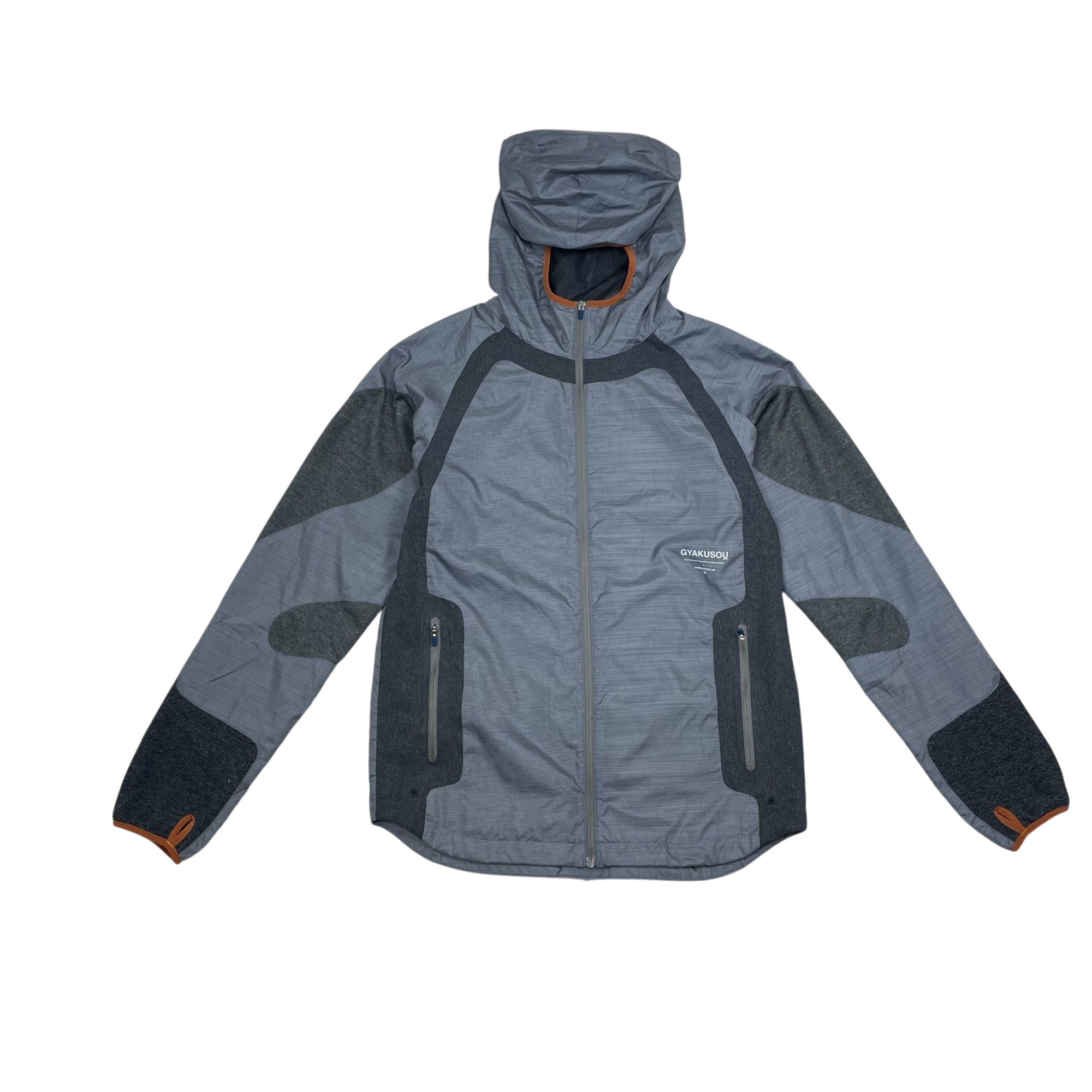 Zenno Archive Nike x Undercover Gyakusou grey technical running jacket with hood and orange trim details