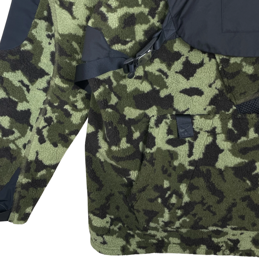 Zenno Archive Nike x MMW SS19 fleece jacket in camo green and black with technical buckle strap detailing
