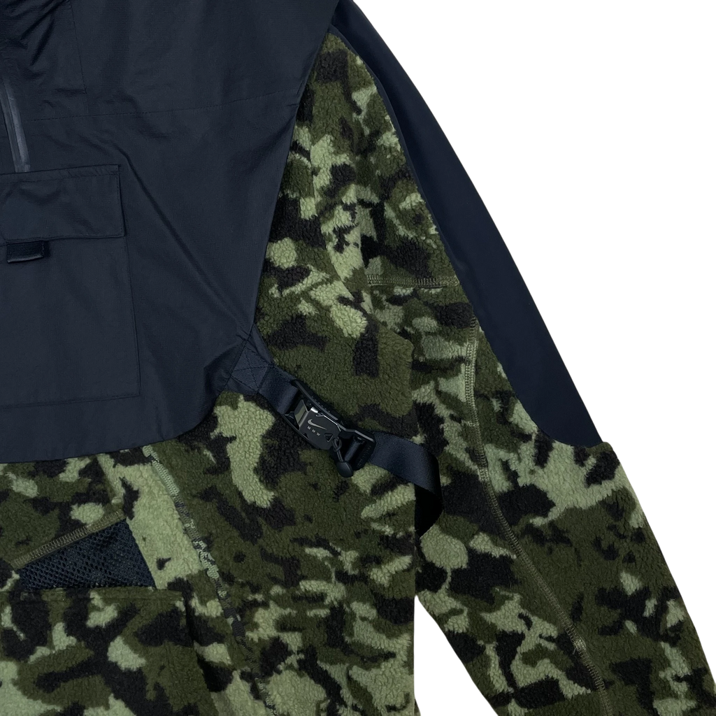 Zenno Archive Nike x MMW SS19 fleece jacket in camo green and black with technical buckle strap detail