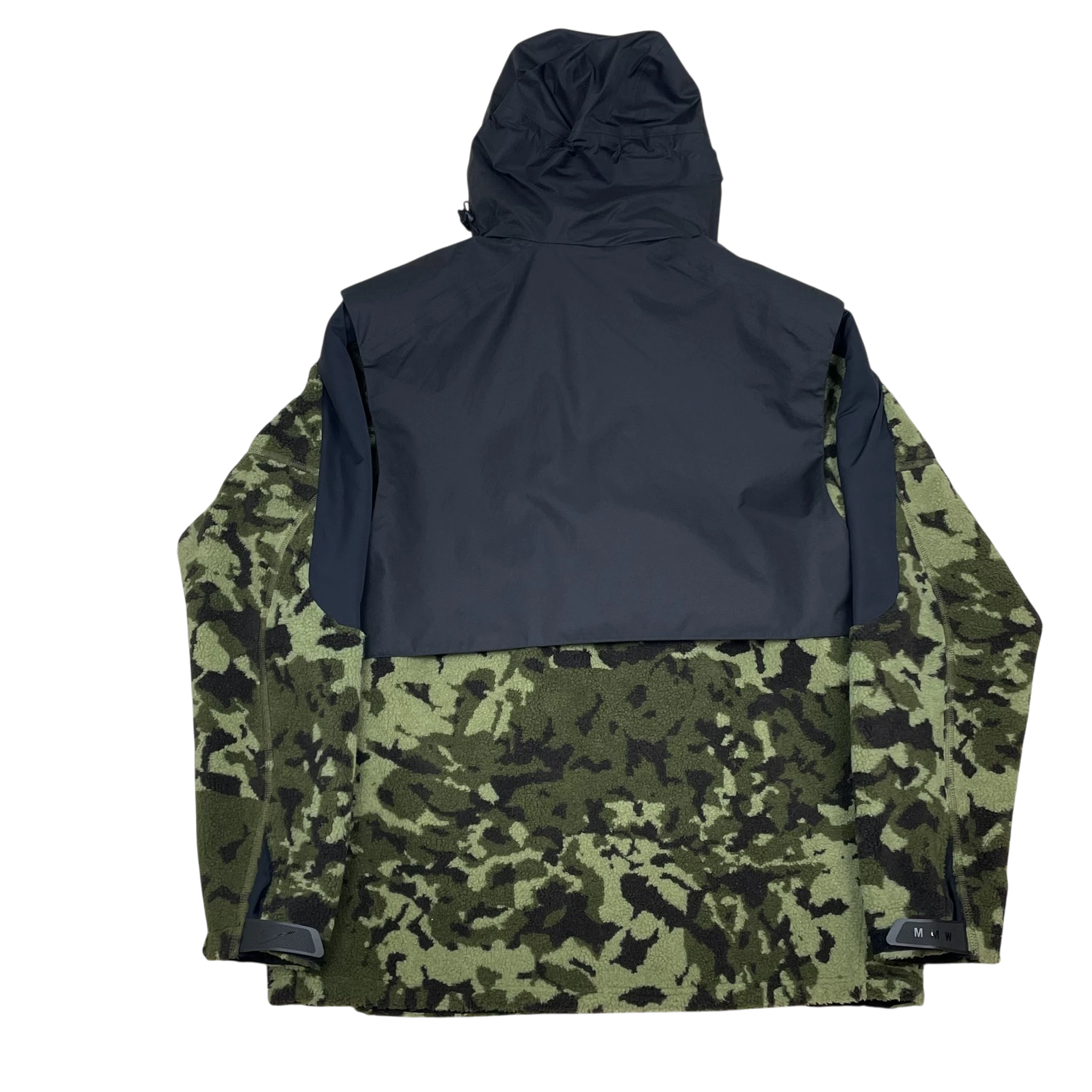 Zenno Archive Nike x MMW SS19 fleece jacket in camo green and black with a hooded design and technical paneling