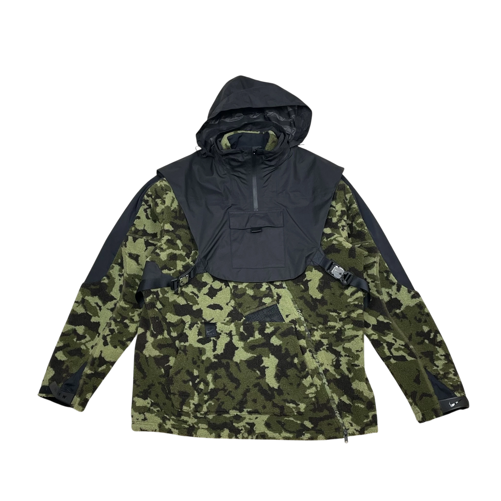 Zenno Archive Nike x MMW SS19 camo green and black fleece jacket with tactical overlay and hood