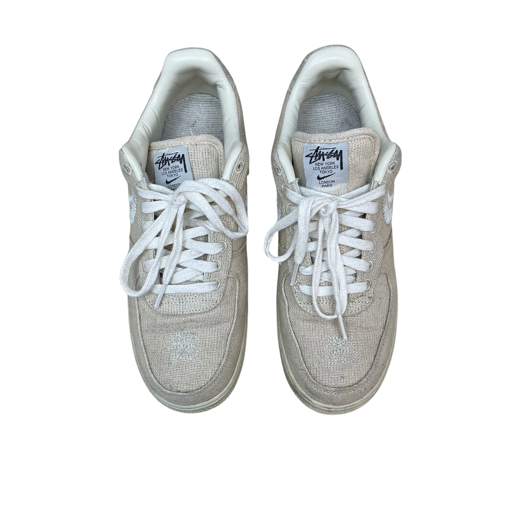 Zenno Archive Nike x Stussy Air Force 1 Low Fossil sneakers in beige hemp fabric with embroidered swoosh details