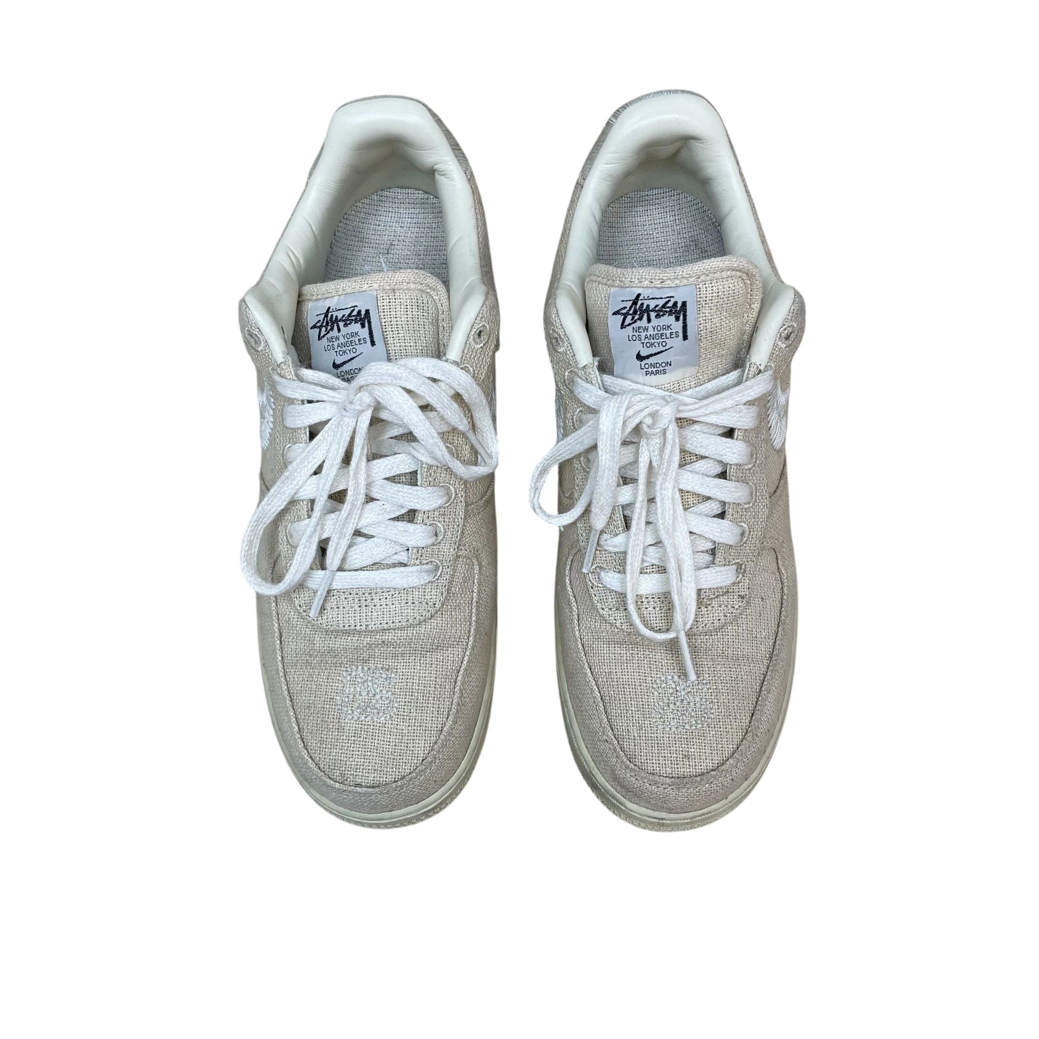 Zenno Archive Nike x Stussy Air Force 1 Low Fossil sneakers in beige hemp fabric with embroidered swoosh details
