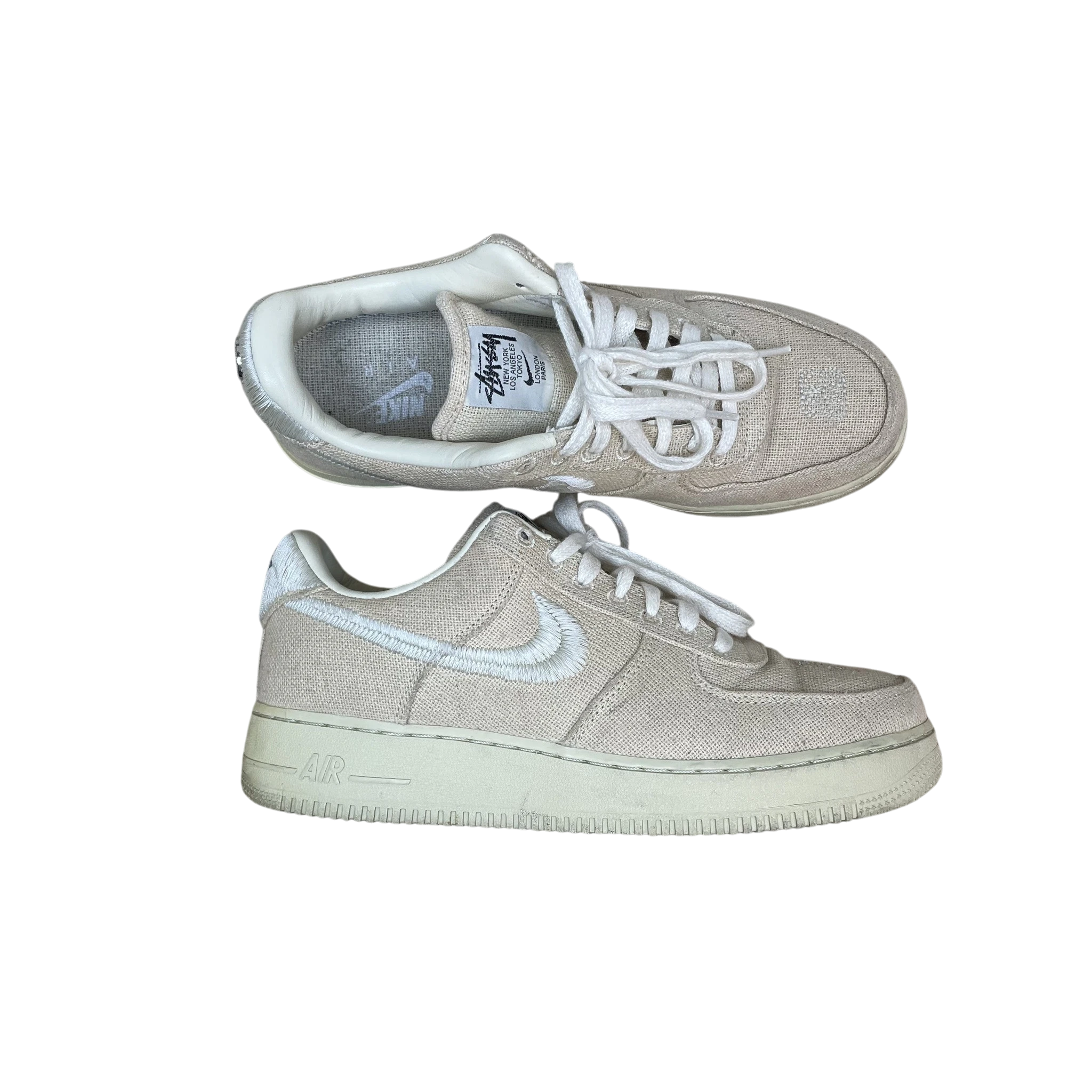 Zenno Archive Nike x Stussy Air Force 1 Low Fossil sneakers in beige hemp canvas with embroidered swoosh