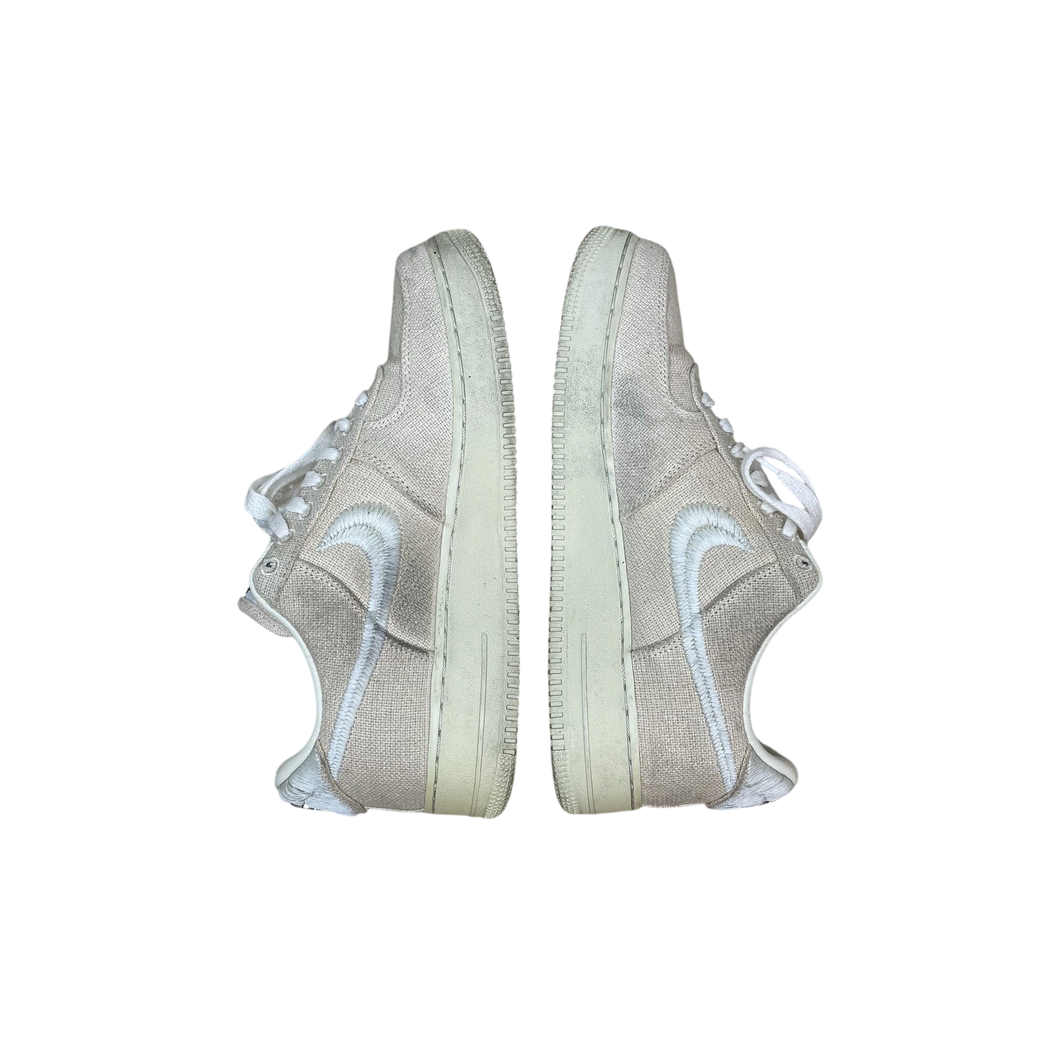 Zenno Archive Nike x Stussy Air Force 1 Low Fossil sneakers in beige hemp fabric with embroidered white swoosh