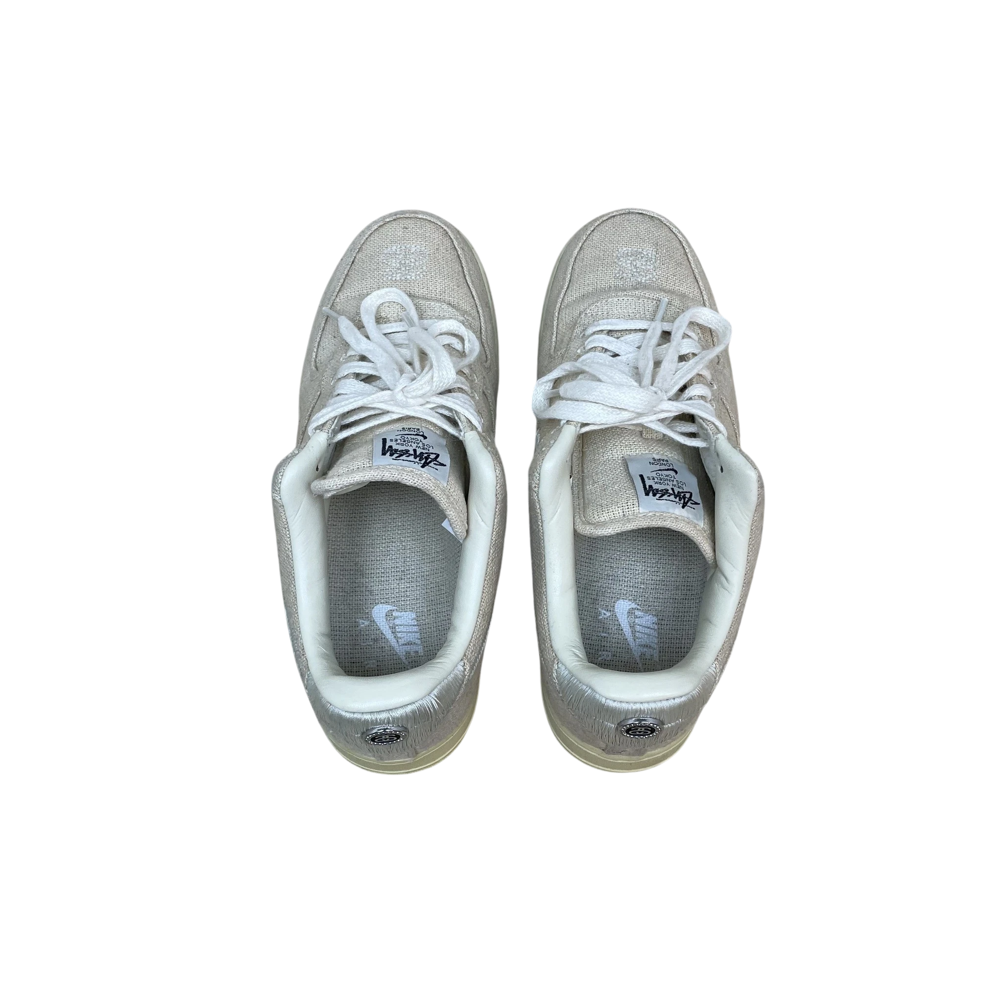 Zenno Archive Nike x Stussy Air Force 1 Low Fossil sneakers in beige hemp fabric with white laces and branding