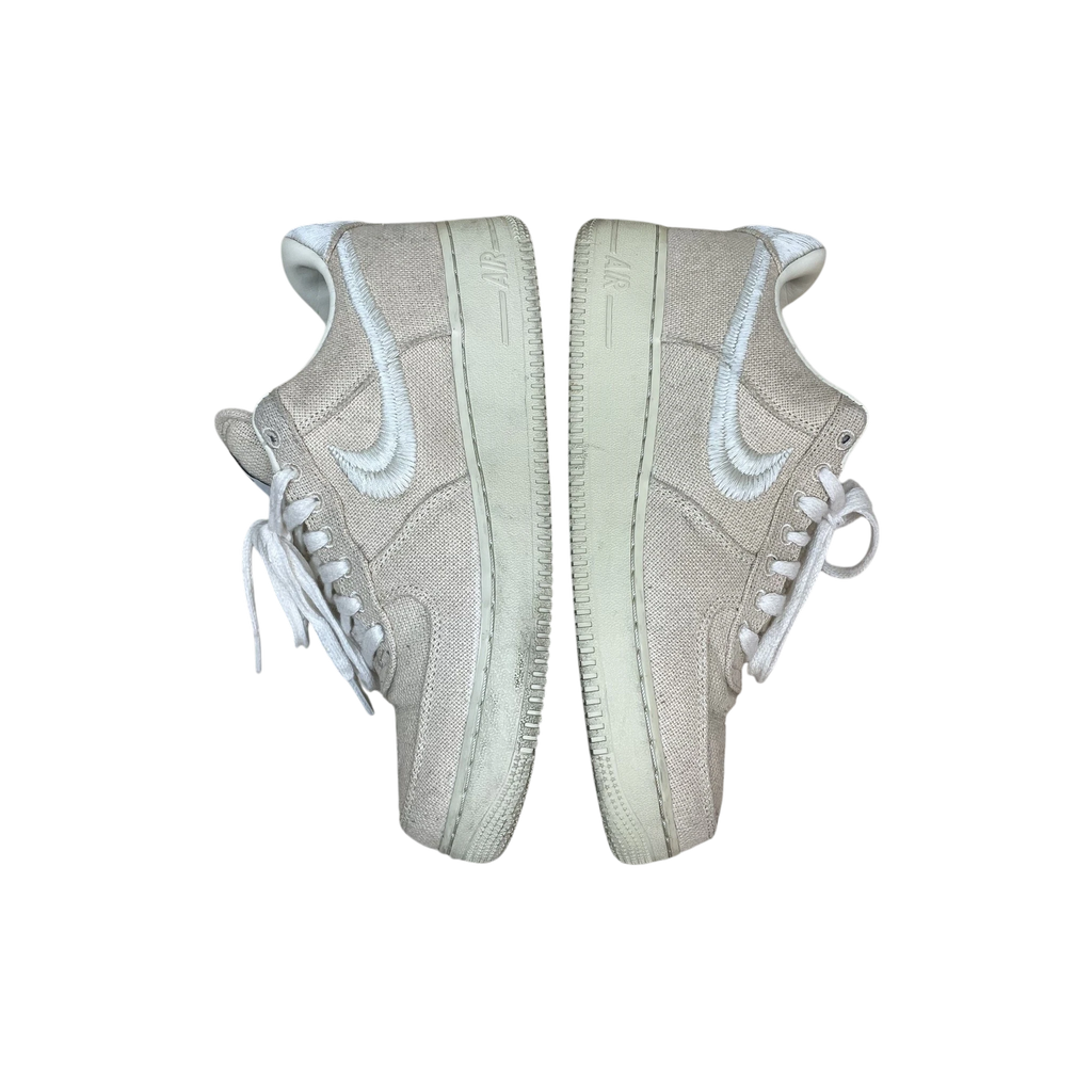 Zenno Archive Nike x Stussy Air Force 1 Low Fossil sneakers in beige hemp canvas with embroidered white swoosh