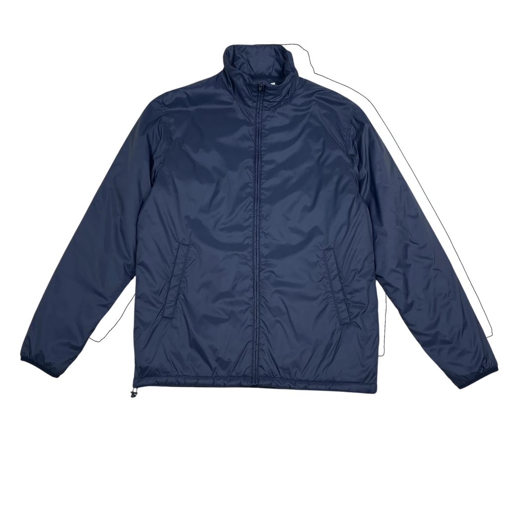 Zenno Archive Norse Projects navy insulated waterproof jacket with a full zip front and high collar