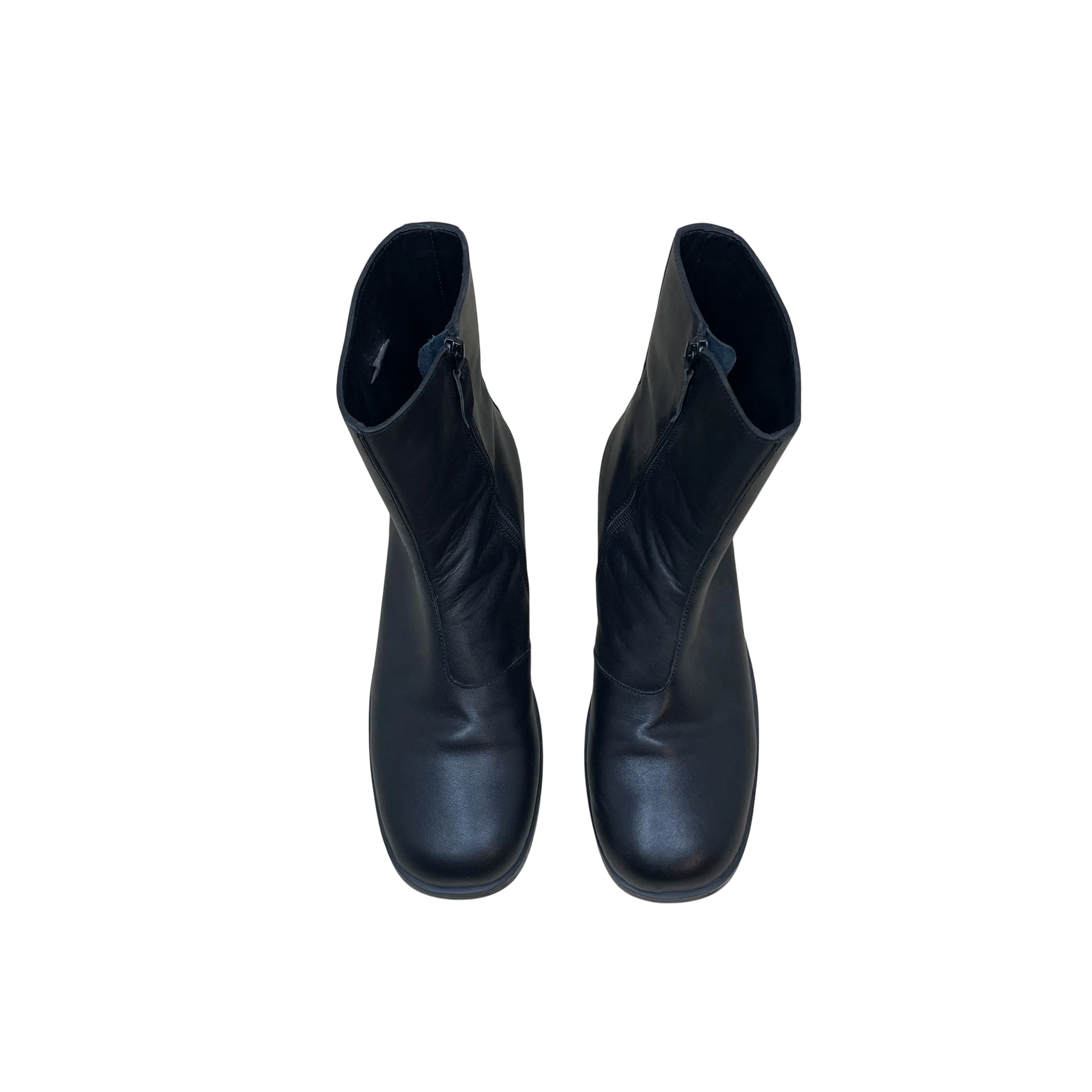 Zenno Archive Our Legacy Camion black leather boots with side zip closure and square toe design