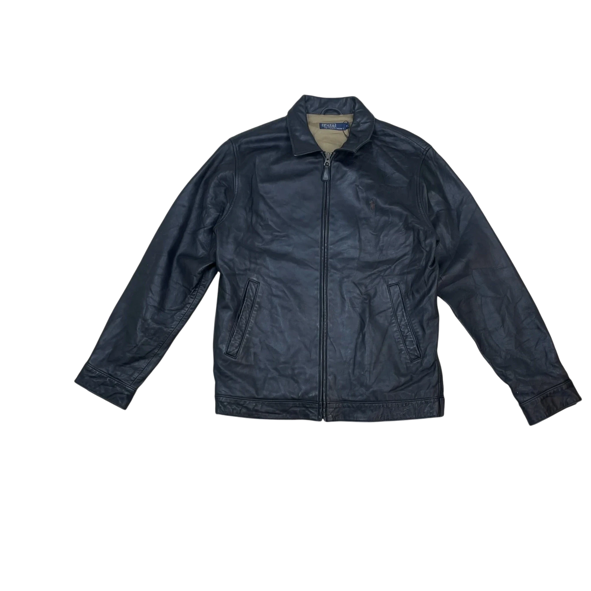 Zenno Archive vintage Polo Ralph Lauren 90s black leather jacket with zip front and classic collar