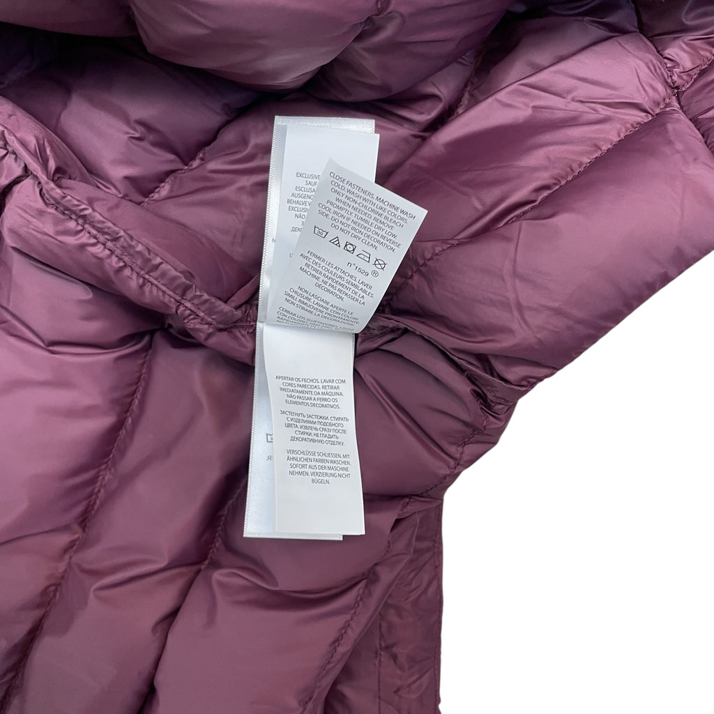Zenno Archive Polo Ralph Lauren burgundy down puffer jacket care label and quilted nylon fabric detail