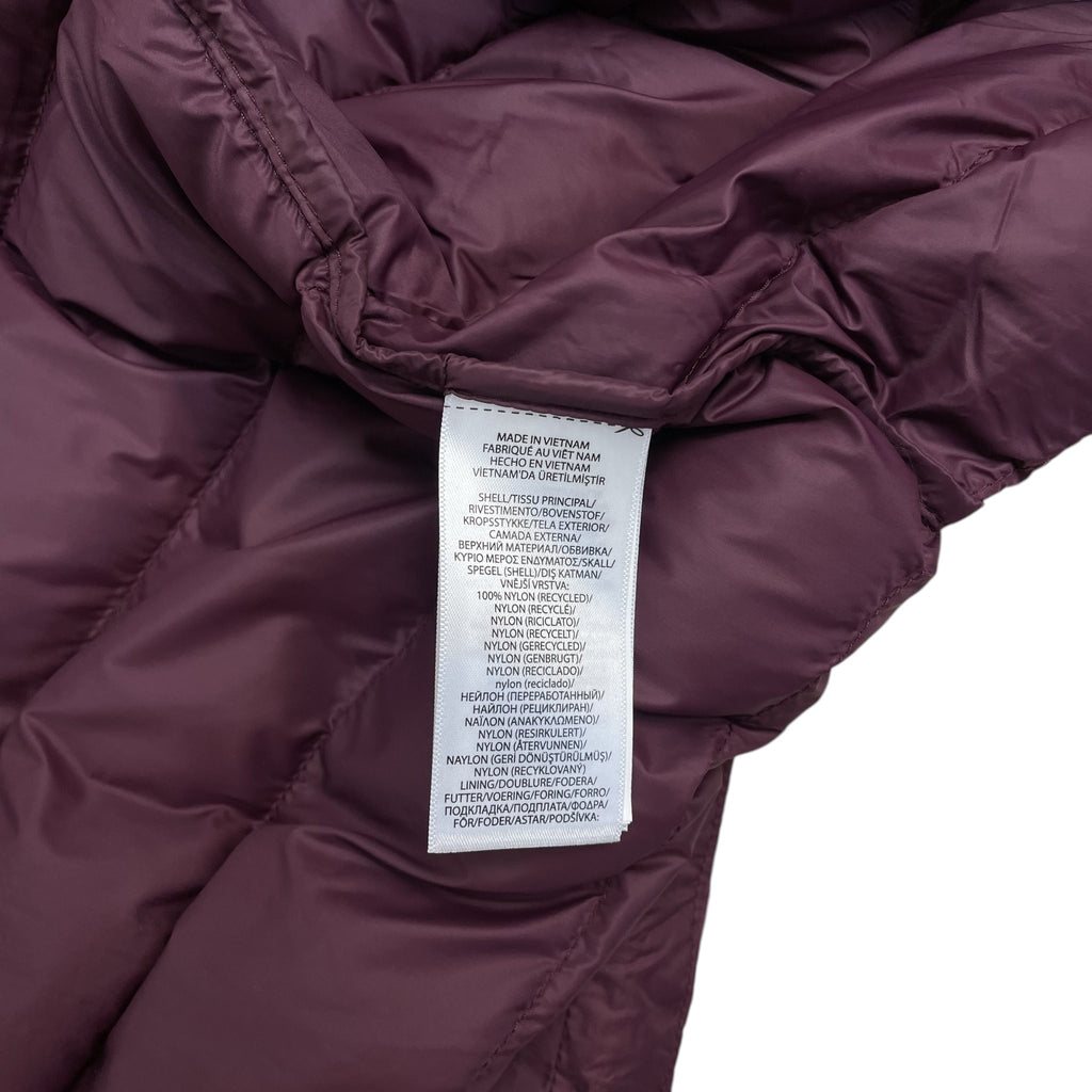 Zenno Archive Polo Ralph Lauren burgundy down puffer jacket interior care label showing 100% recycled nylon material