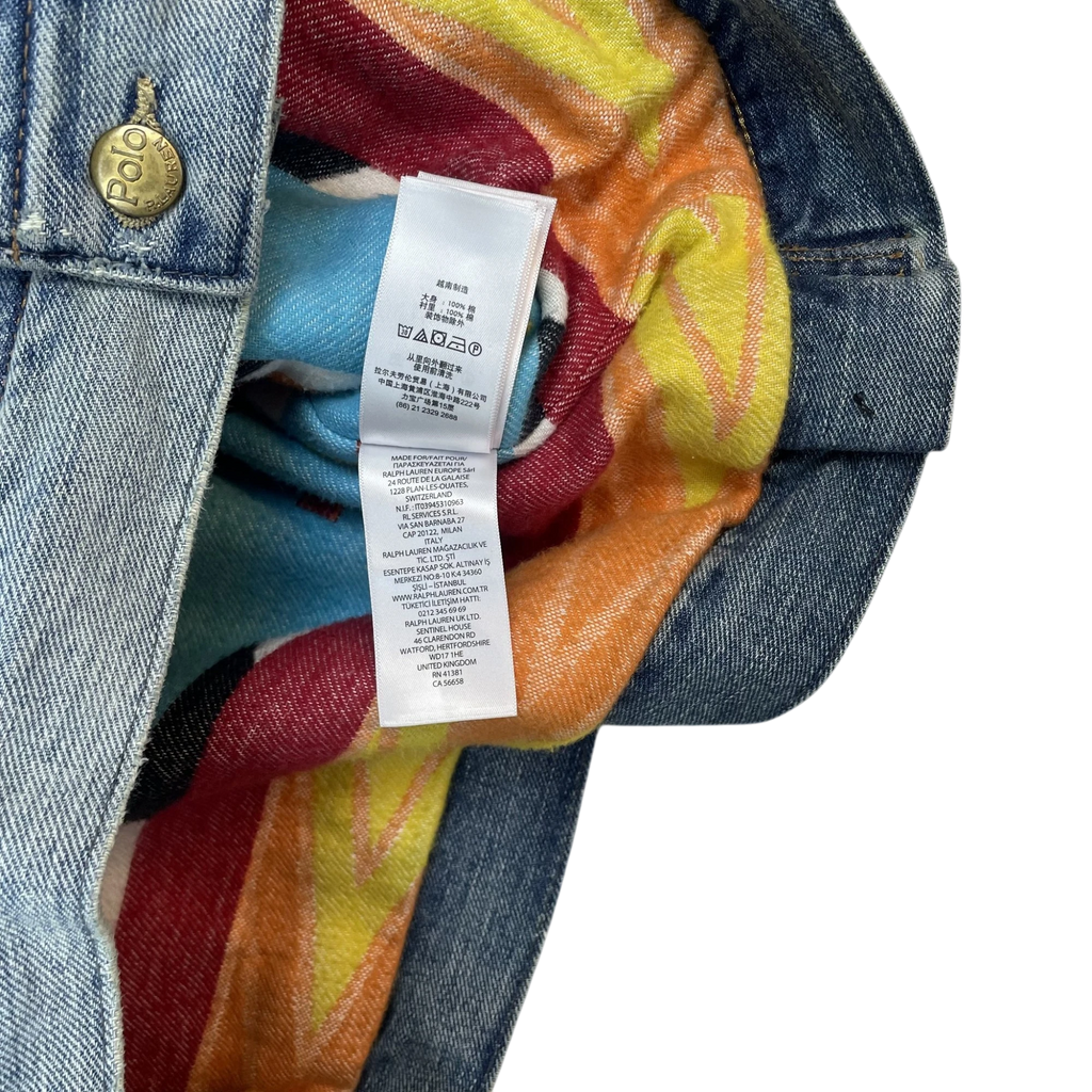 Zenno Archive Polo Ralph Lauren x Naiomi denim trucker jacket interior care label with colorful patterned lining