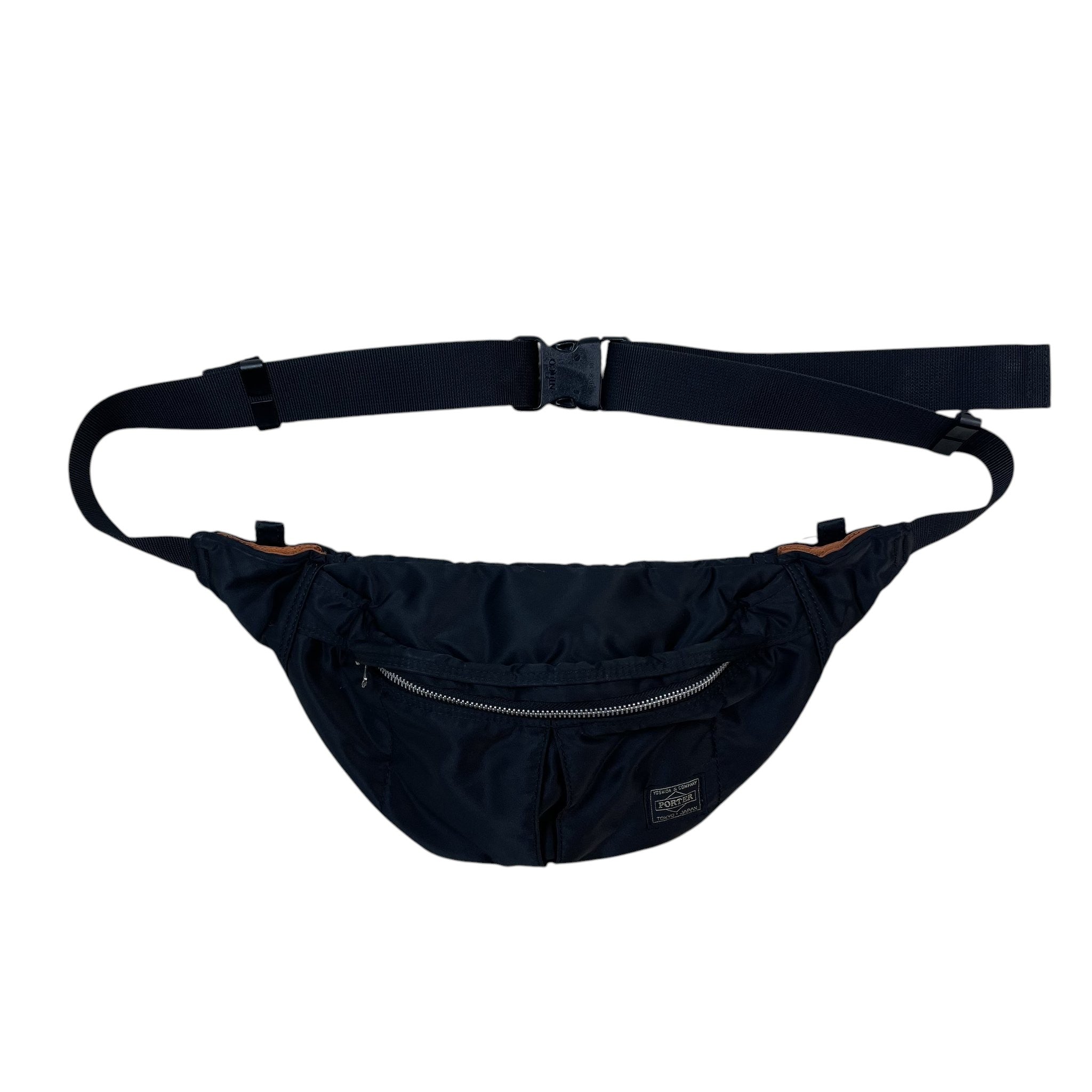 Zenno Archive Porter Tanker waist bag in black nylon with a front zipper pocket and adjustable buckle strap