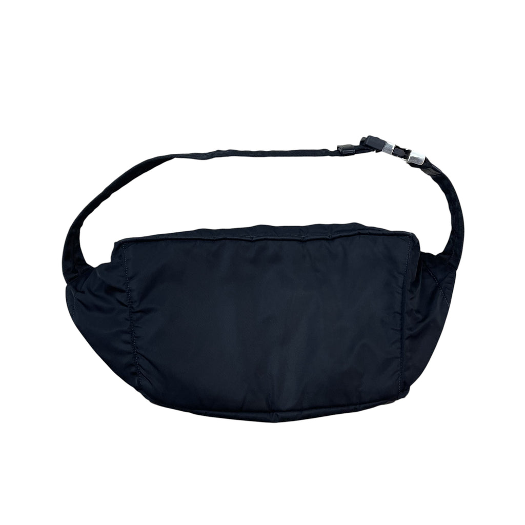 Zenno Archive Prada SS18 black nylon belt bag with adjustable strap and silver-tone buckle closure