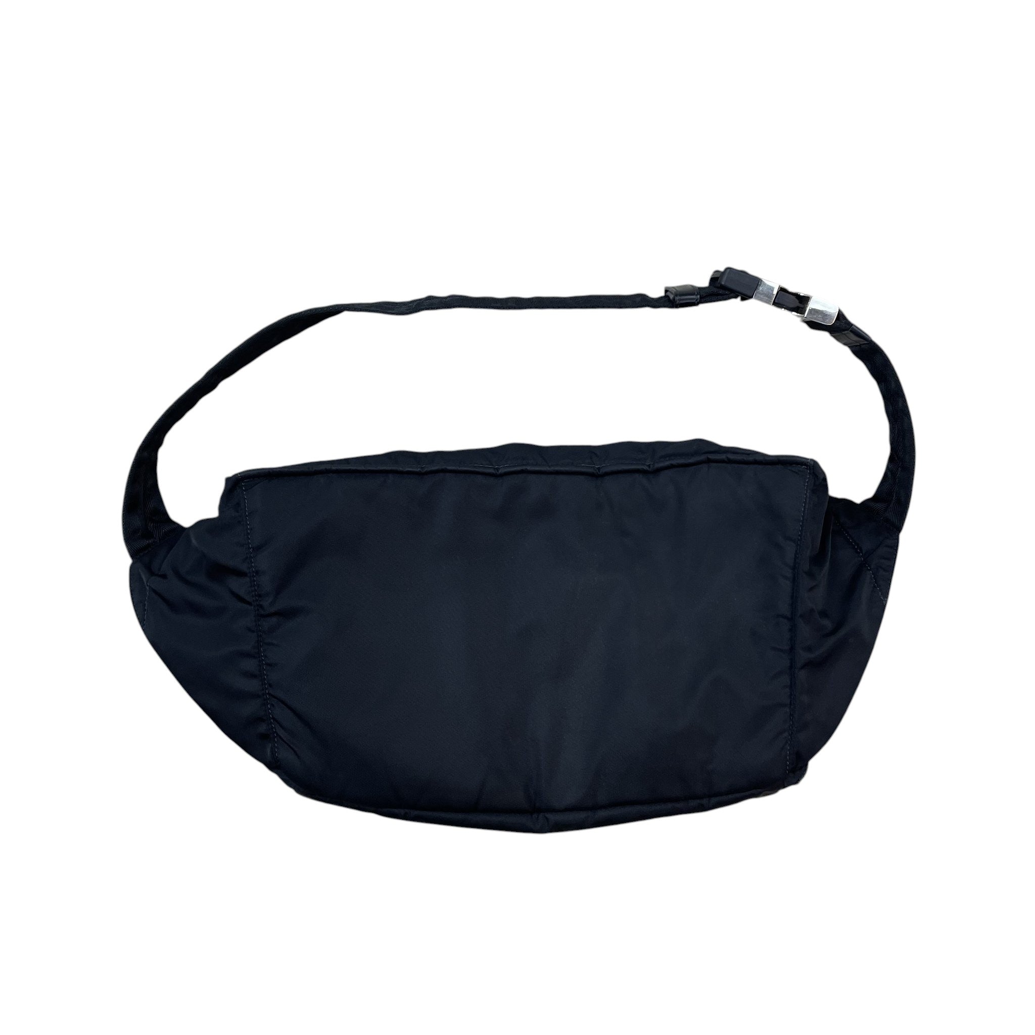 Zenno Archive Prada SS18 black nylon belt bag with adjustable strap and silver-tone buckle closure