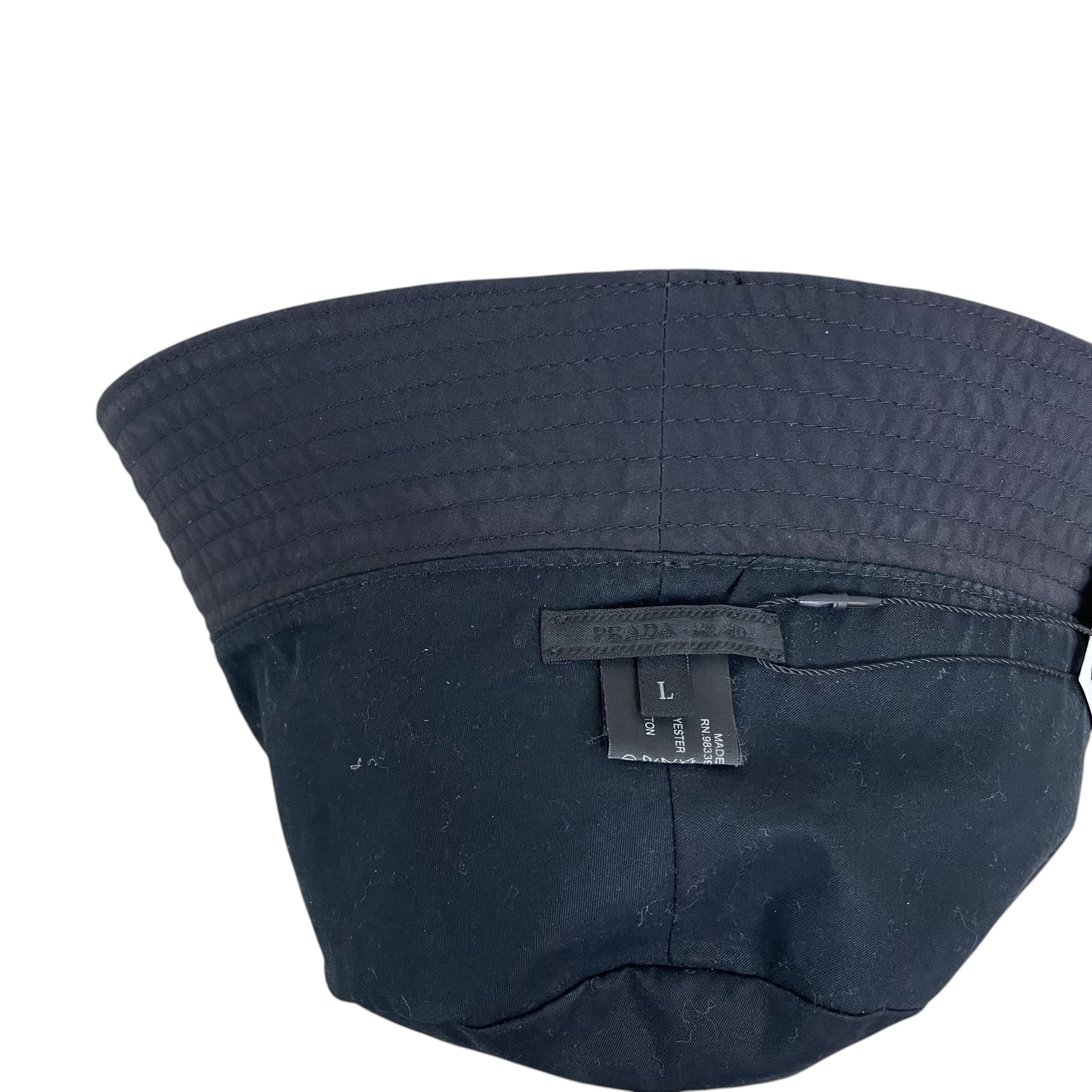 Zenno Archive Prada Linea Rossa black technical nylon bucket hat with size L interior label