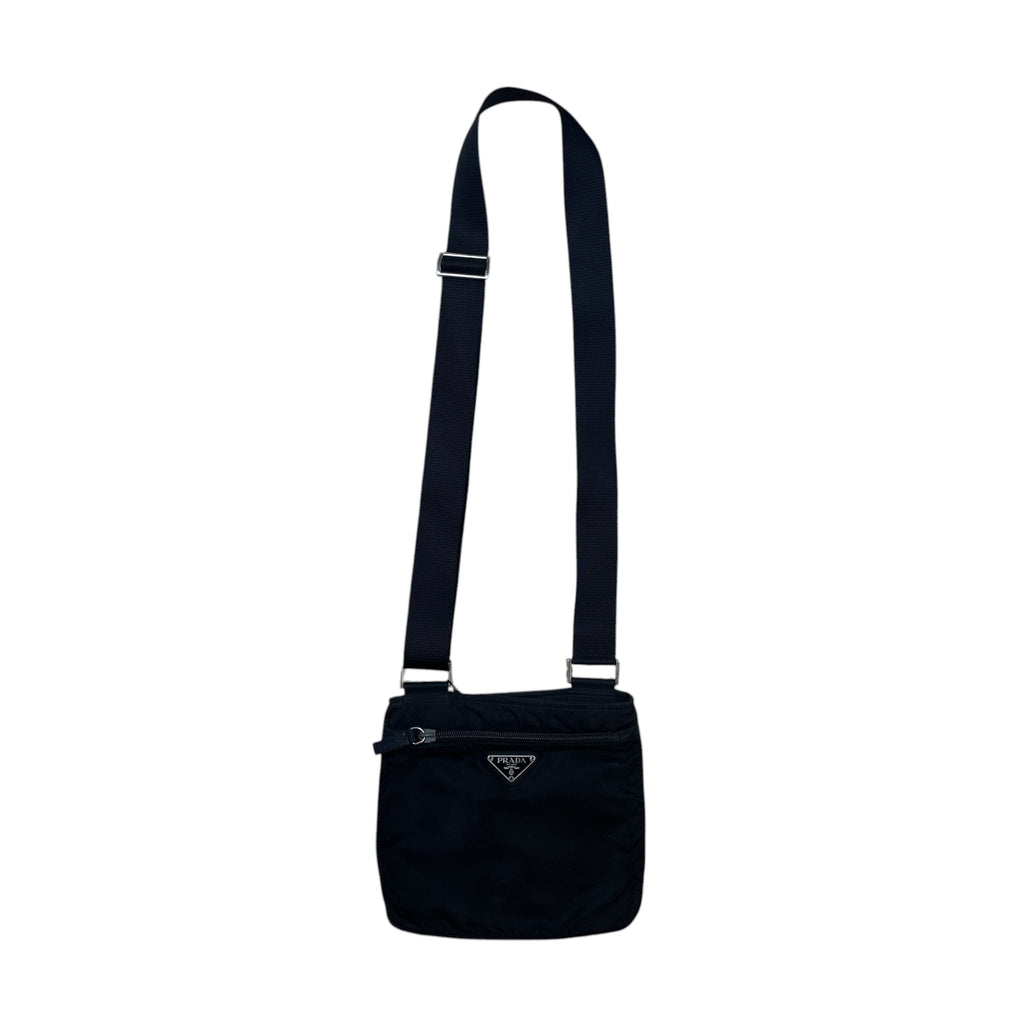 Zenno Archive black Prada Vela nylon crossbody bag with adjustable strap and front zip pocket