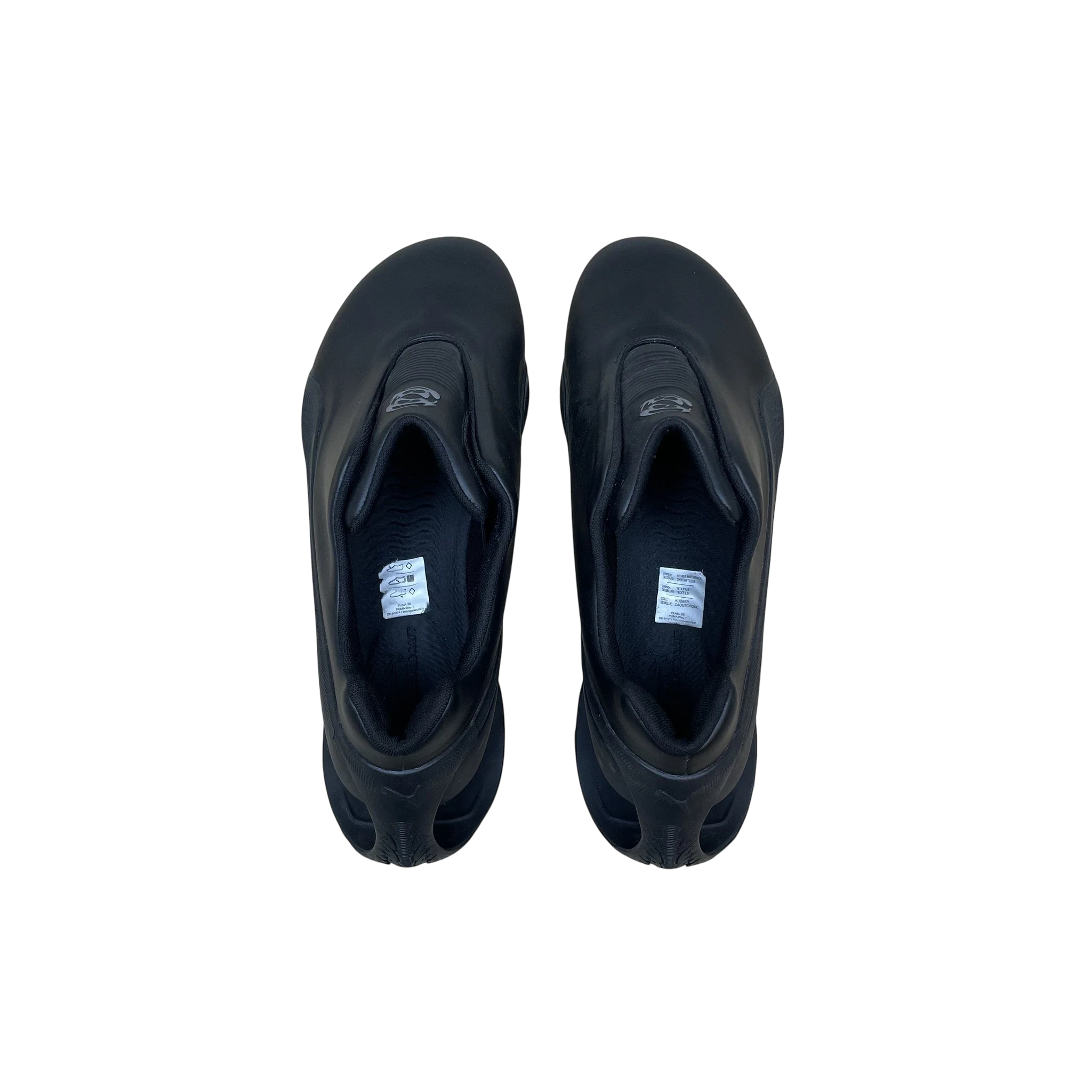 Zenno Archive Puma x Rombaut Levitation sneakers in matte black, top-down view of slip-on performance footwear.
