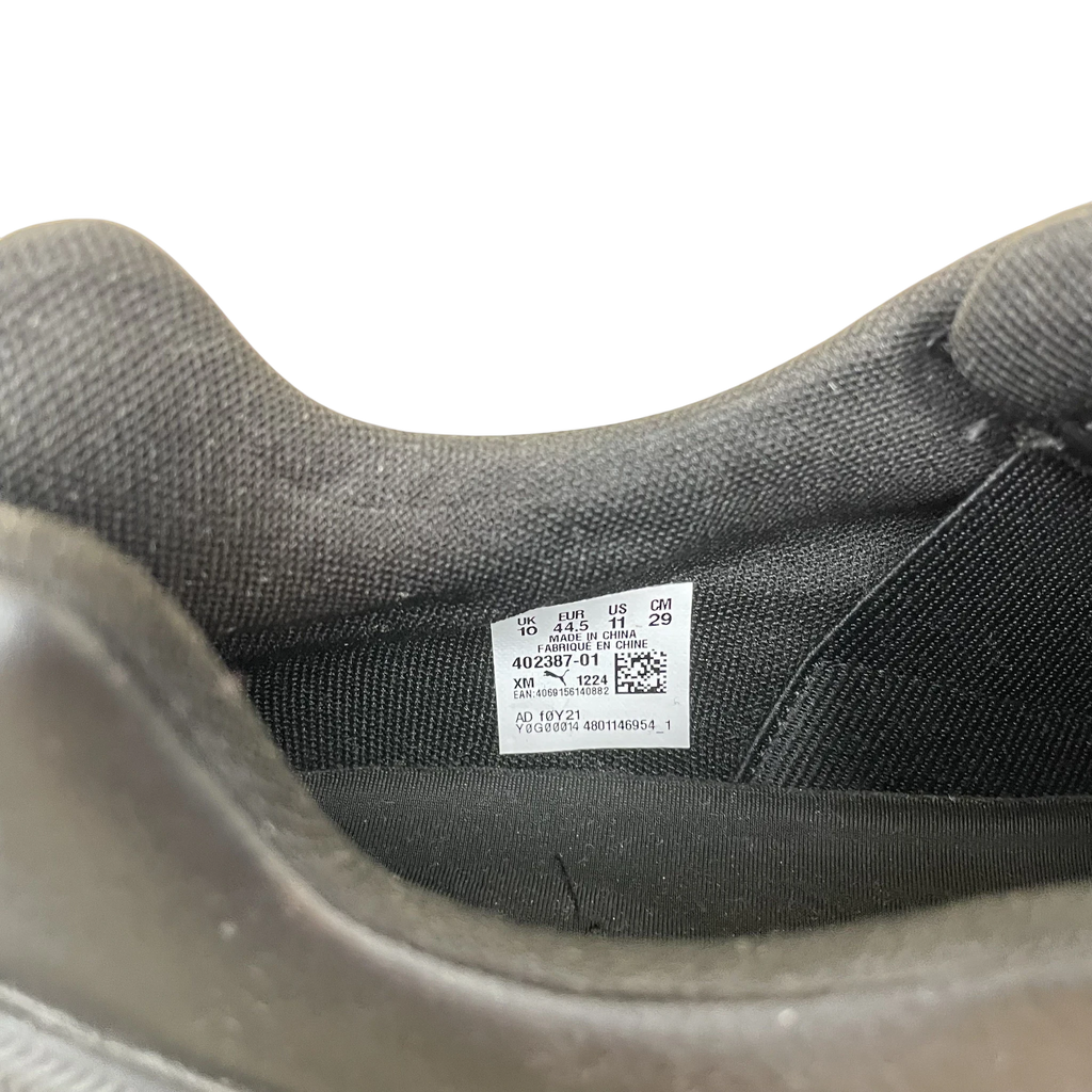 Zenno Archive Puma x Rombaut Levitation sneakers size label showing US 11 and EU 44.5 sizing details.
