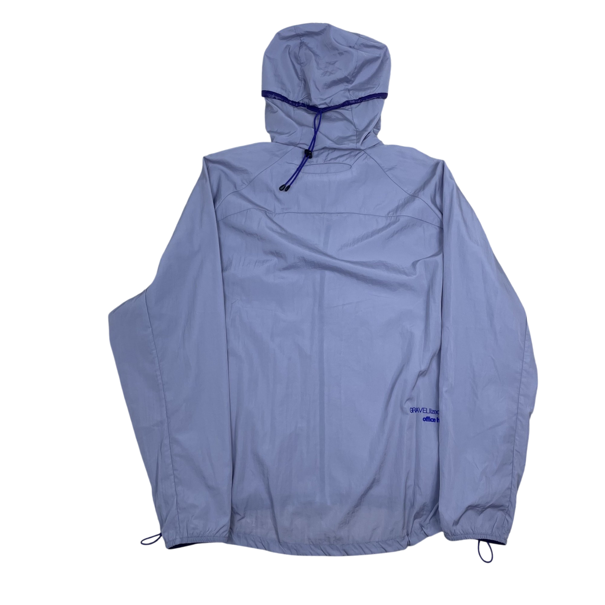 Zenno Archive Office H purple nylon hooded jacket with drawstring hood and back graphic detail